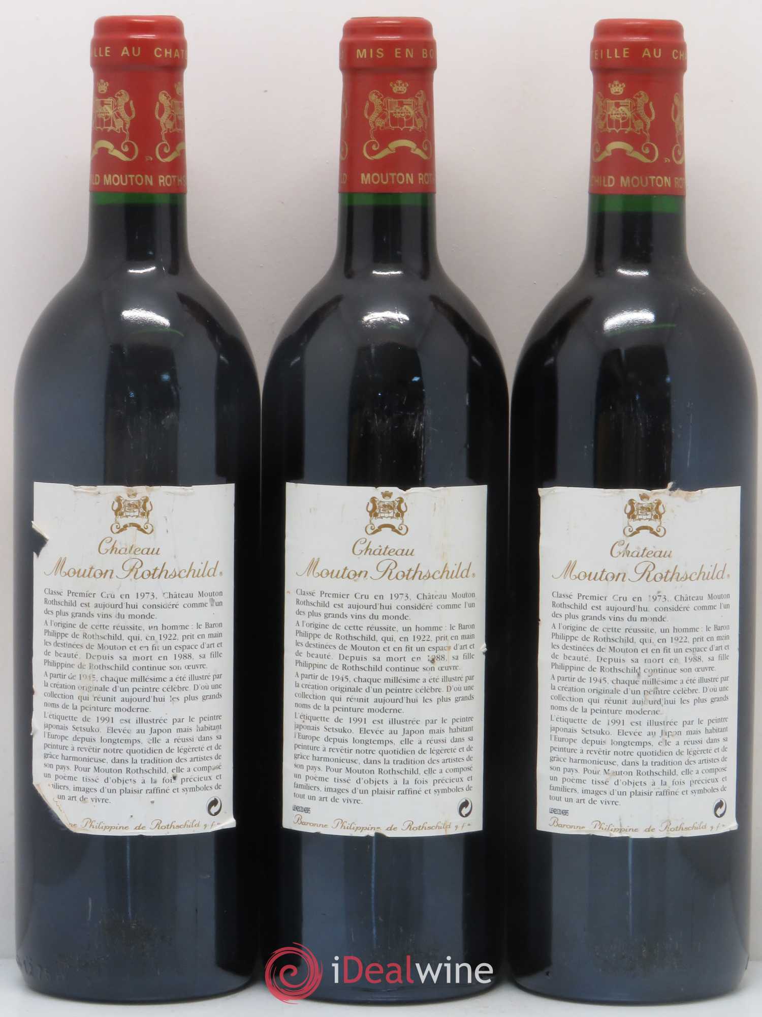 Château Mouton Rothschild 1er Grand Cru Classé 1991 - Lot de 3 bouteilles - 1