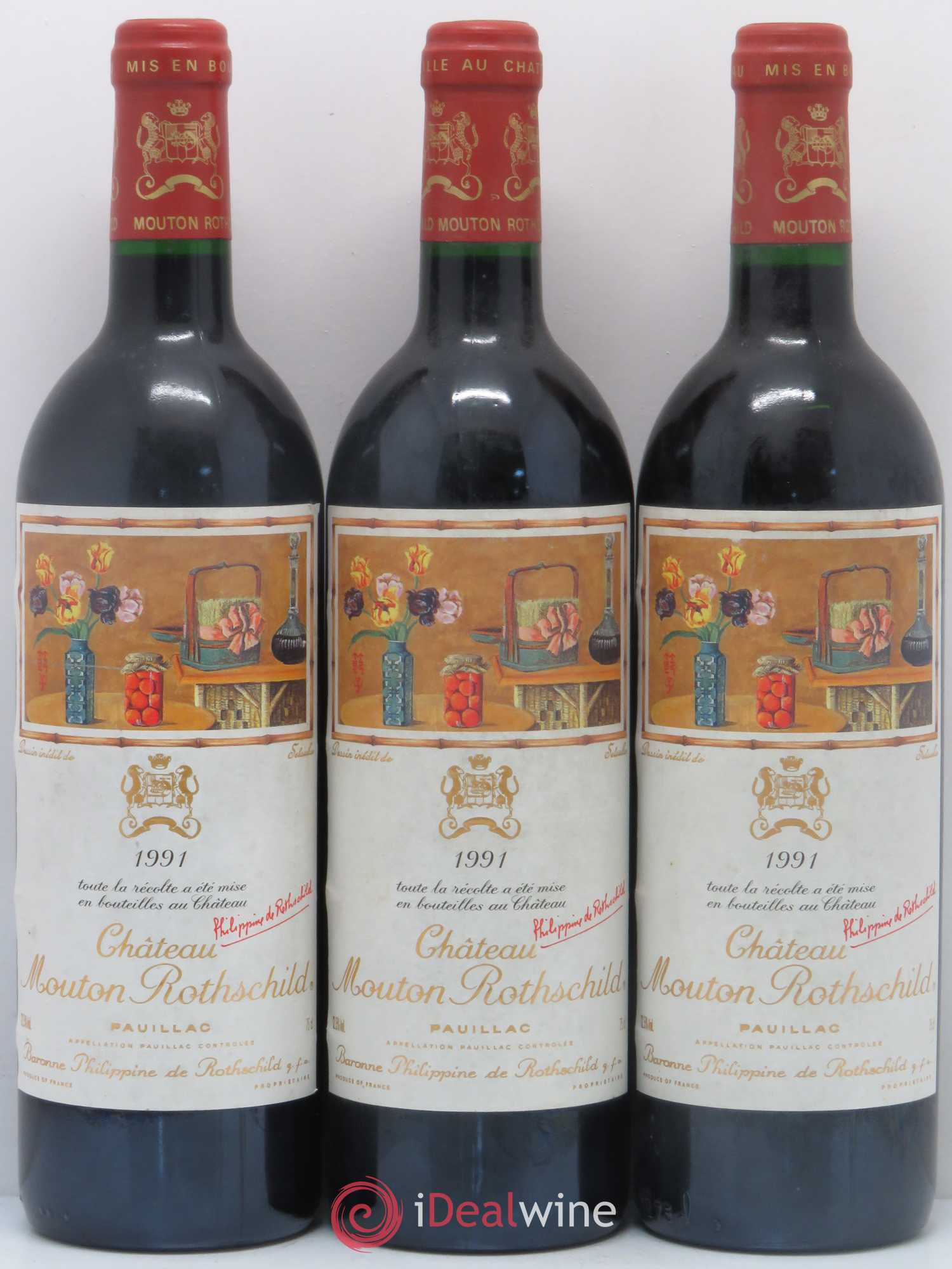 Château Mouton Rothschild 1er Grand Cru Classé 1991 - Lot de 3 bouteilles - 0