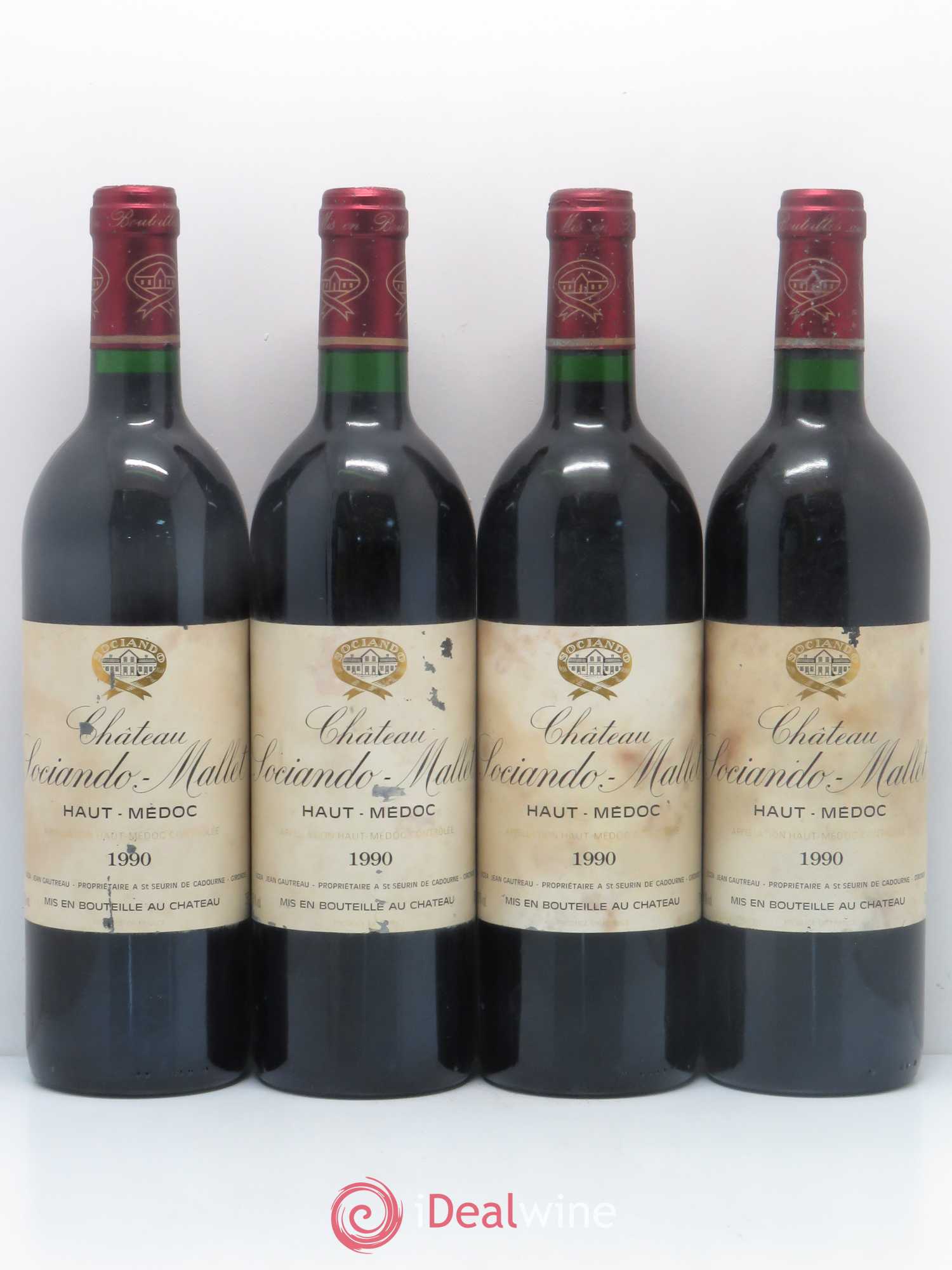Château Sociando Mallet 1990 - Lot de 4 bouteilles - 0