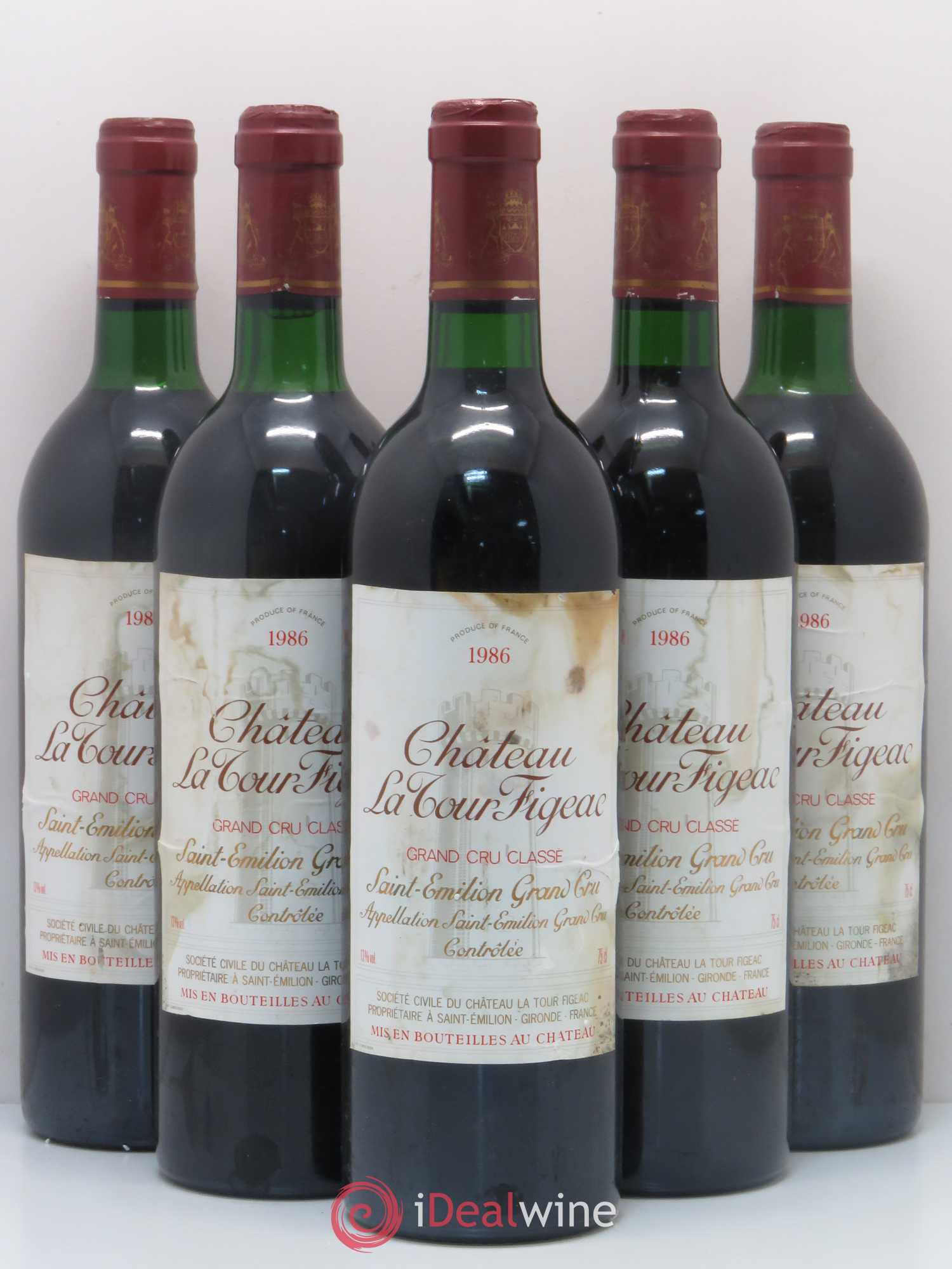 Château la Tour Figeac Grand Cru Classé 1986 - Lot de 5 bouteilles - 0