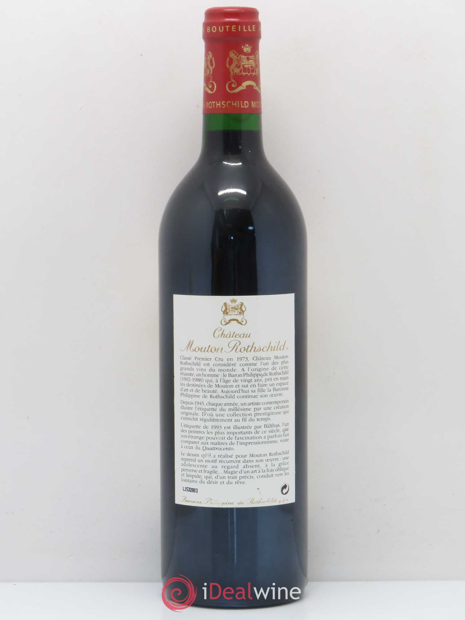 Château Mouton Rothschild 1er Grand Cru Classé 1993 - Lot de 1 bouteille - 1