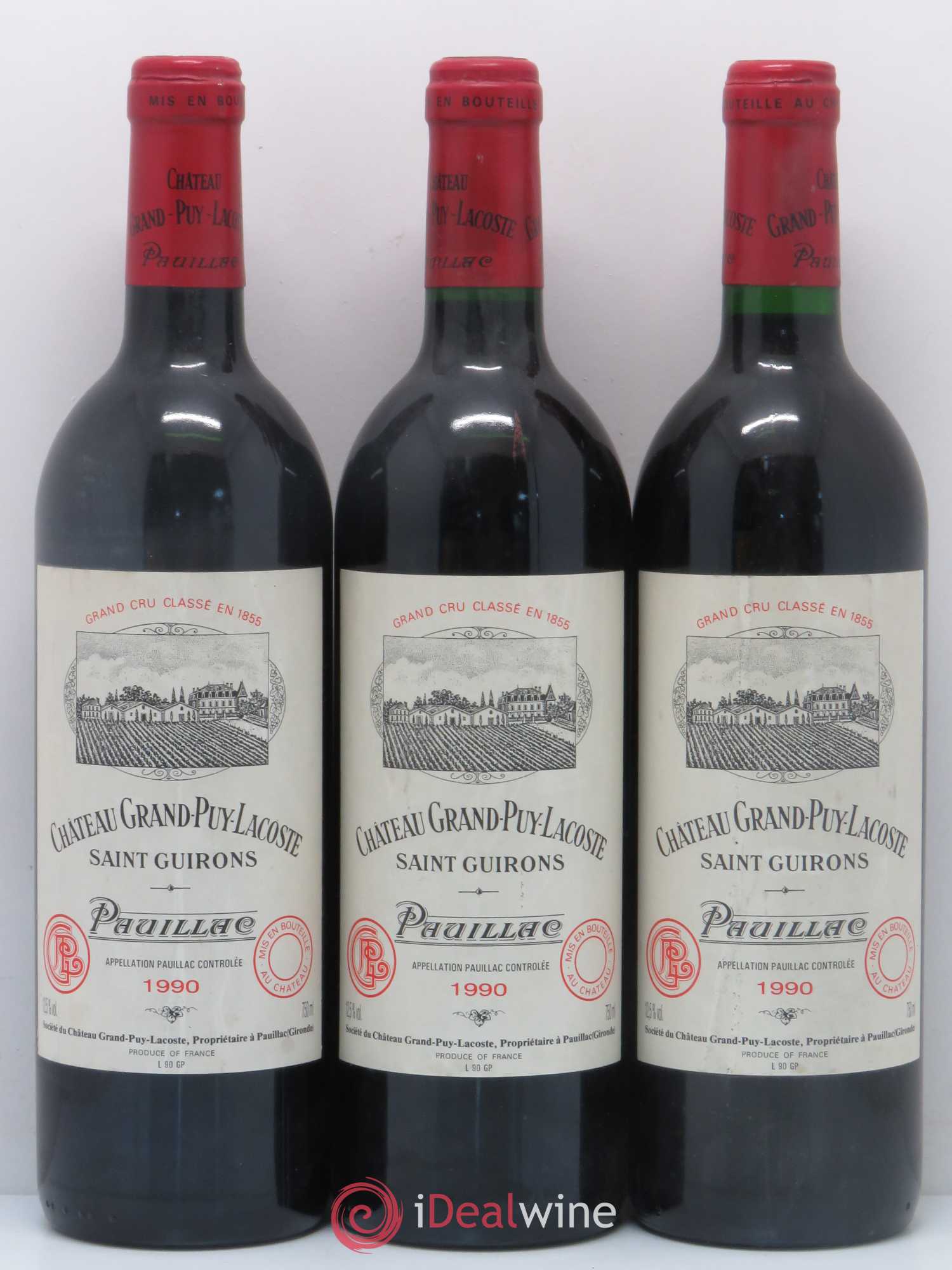 Château Grand Puy Lacoste 5ème Grand Cru Classé 1990 - Lot de 3 bouteilles - 0