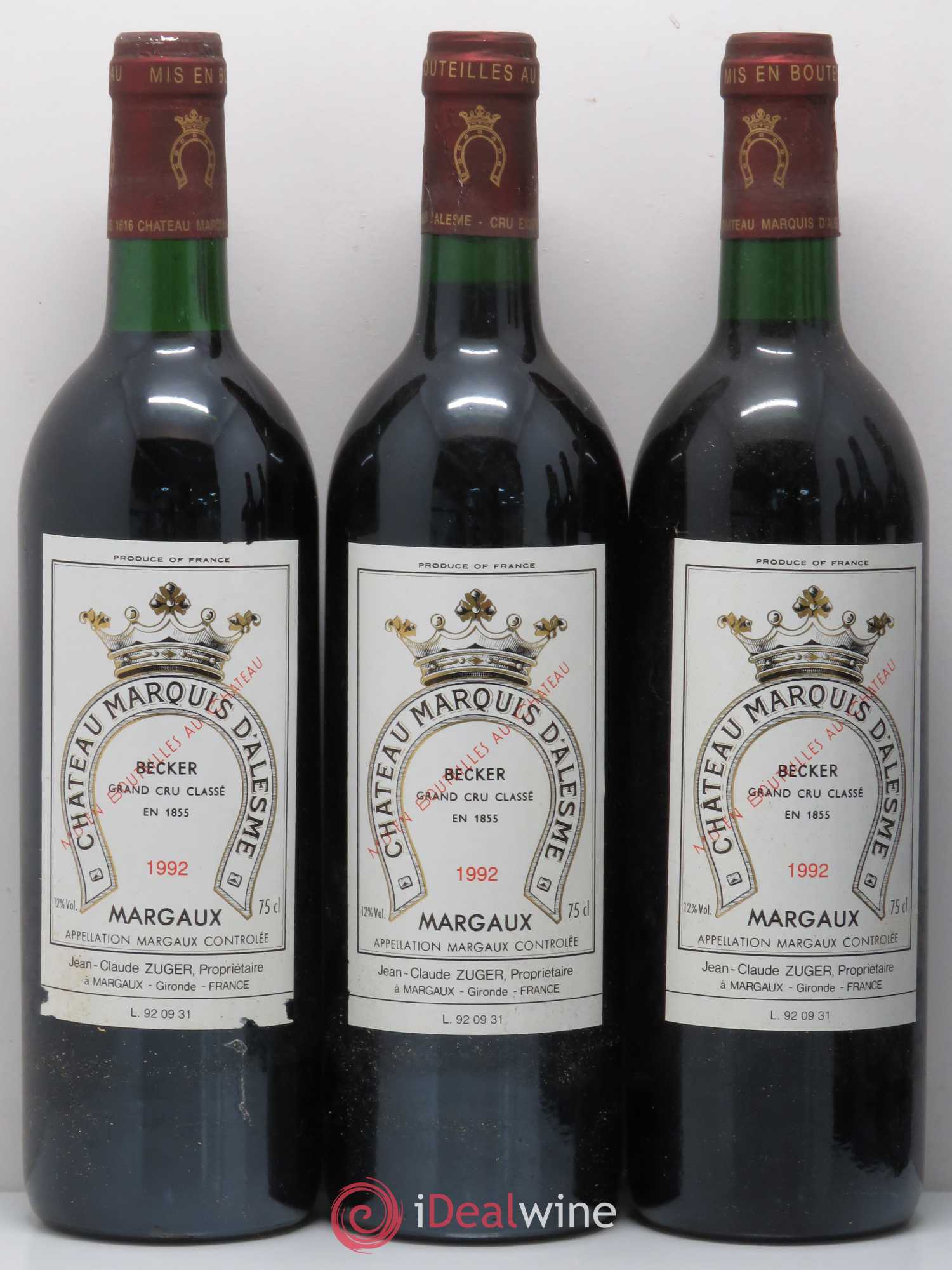Château Marquis d'Alesme Becker 3ème Grand Cru Classé 1992 - Lot of 6 bottles - 1
