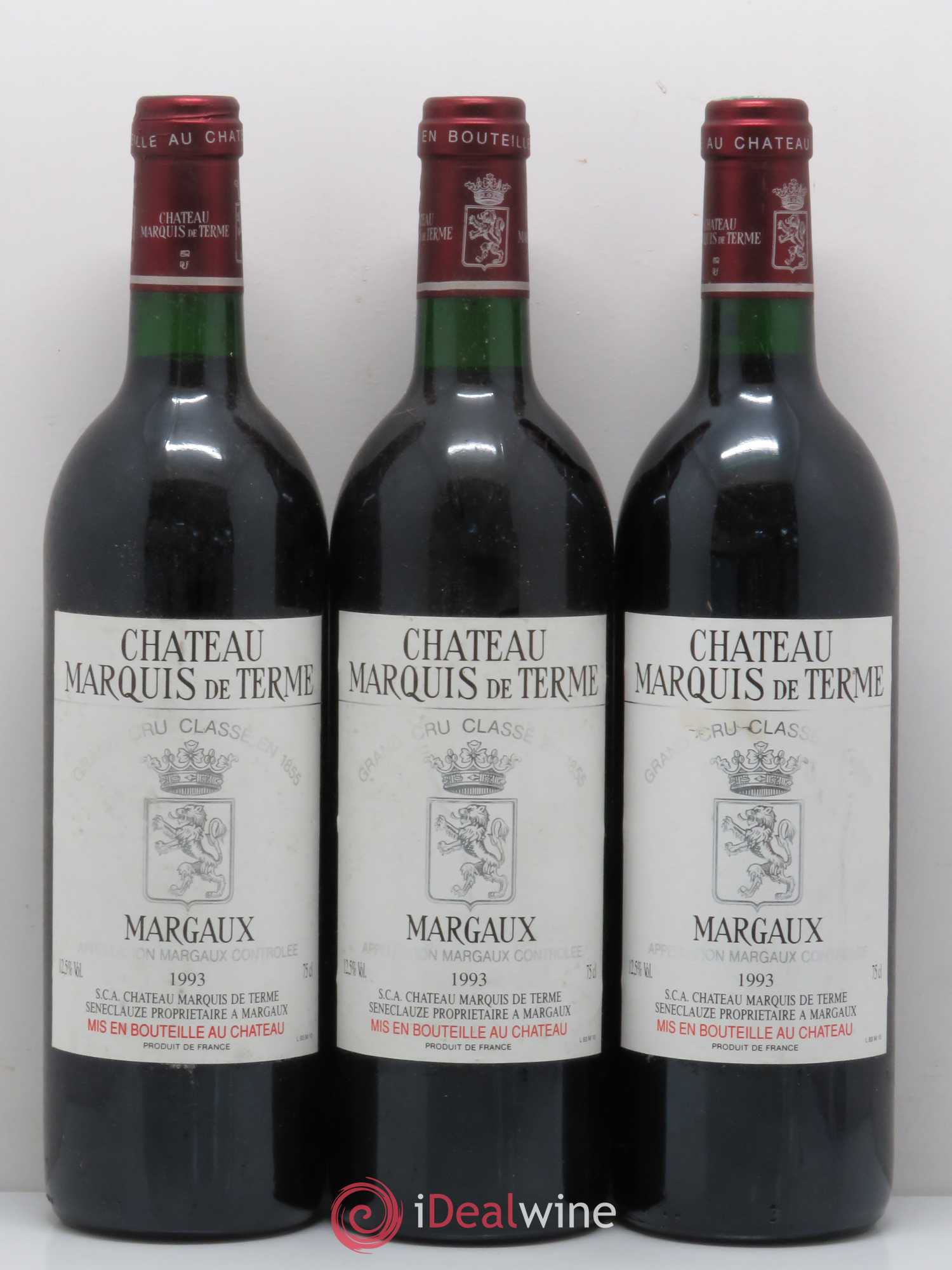 Château Marquis de Terme 4ème Grand Cru Classé 1993 - Lot de 3 bouteilles - 0