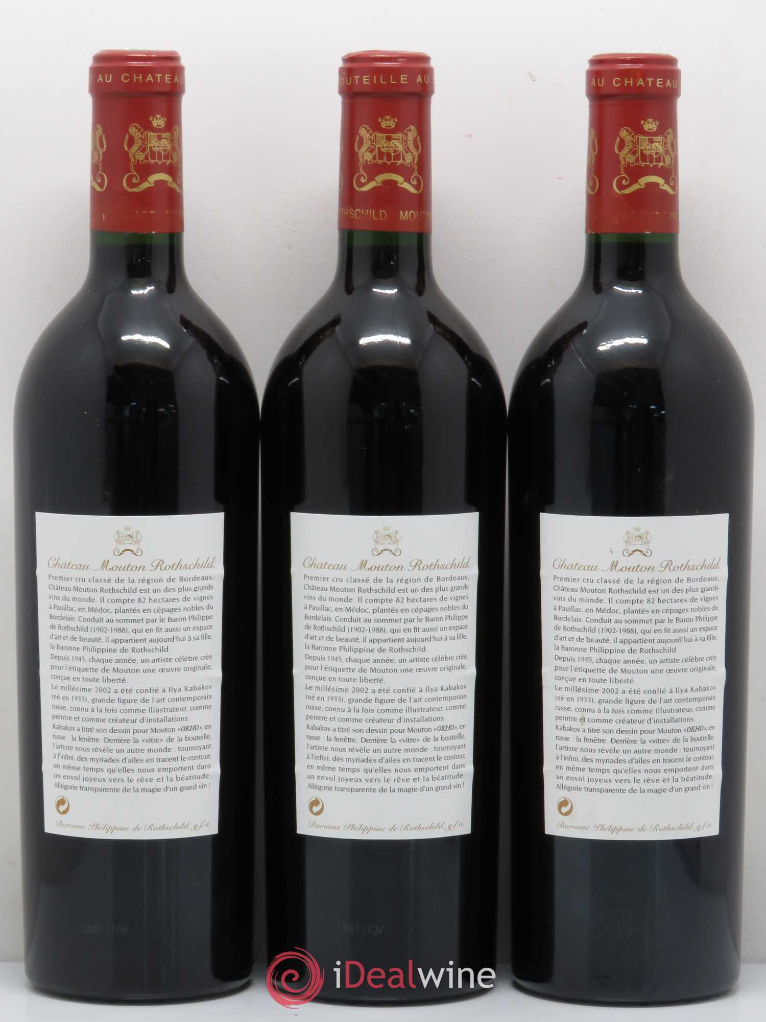 Château Mouton Rothschild 1er Grand Cru Classé 2002 - Lot de 3 bouteilles - 1