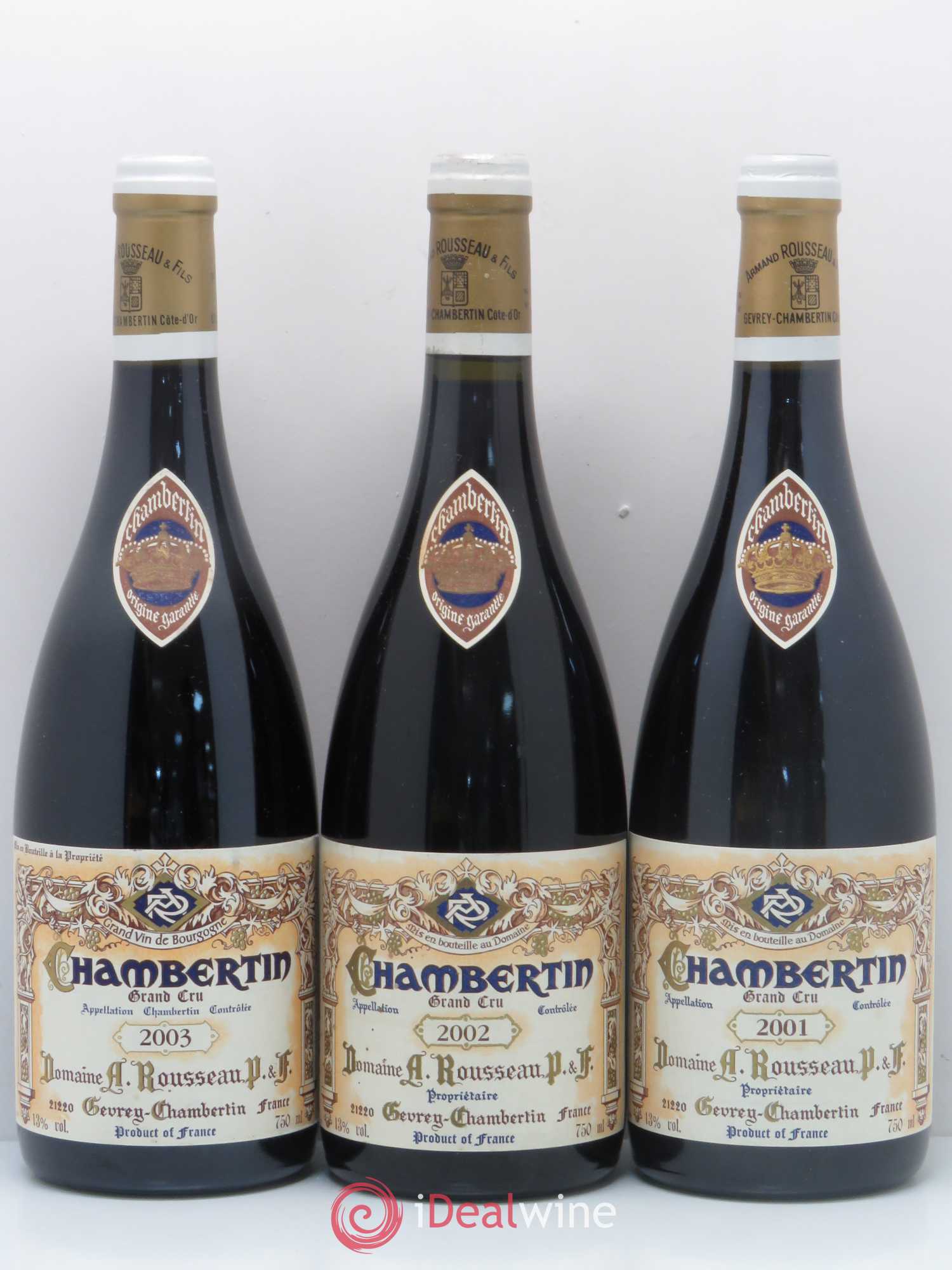 Verticale Chambertin Grand Cru Armand Rousseau (Domaine) Millésimes 2001 2002 2003 2004 2005 2006 - Posten von 6 Flaschen - 1