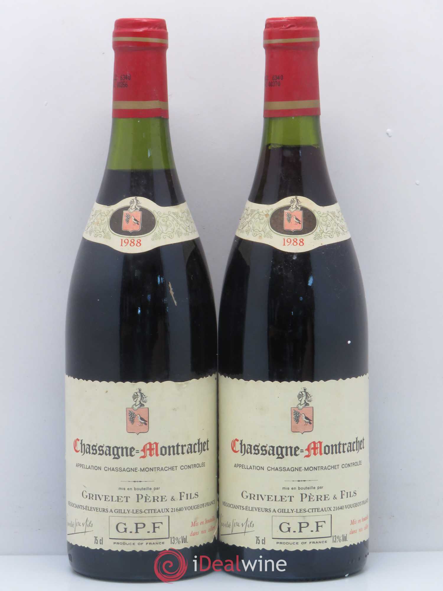 Chassagne-Montrachet Grivelet Pere et Fils 1988 - Lot de 2 bouteilles - 0