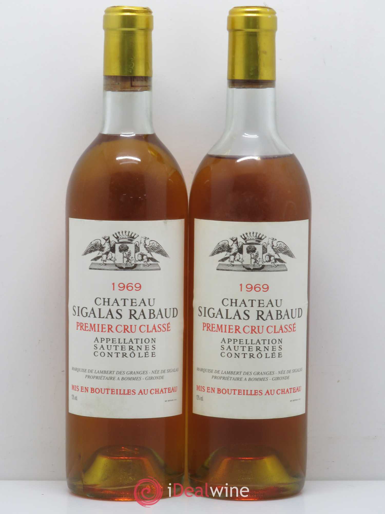 Château Sigalas Rabaud 1er Grand Cru Classé 1969 - Lotto di 2 bottiglie - 0