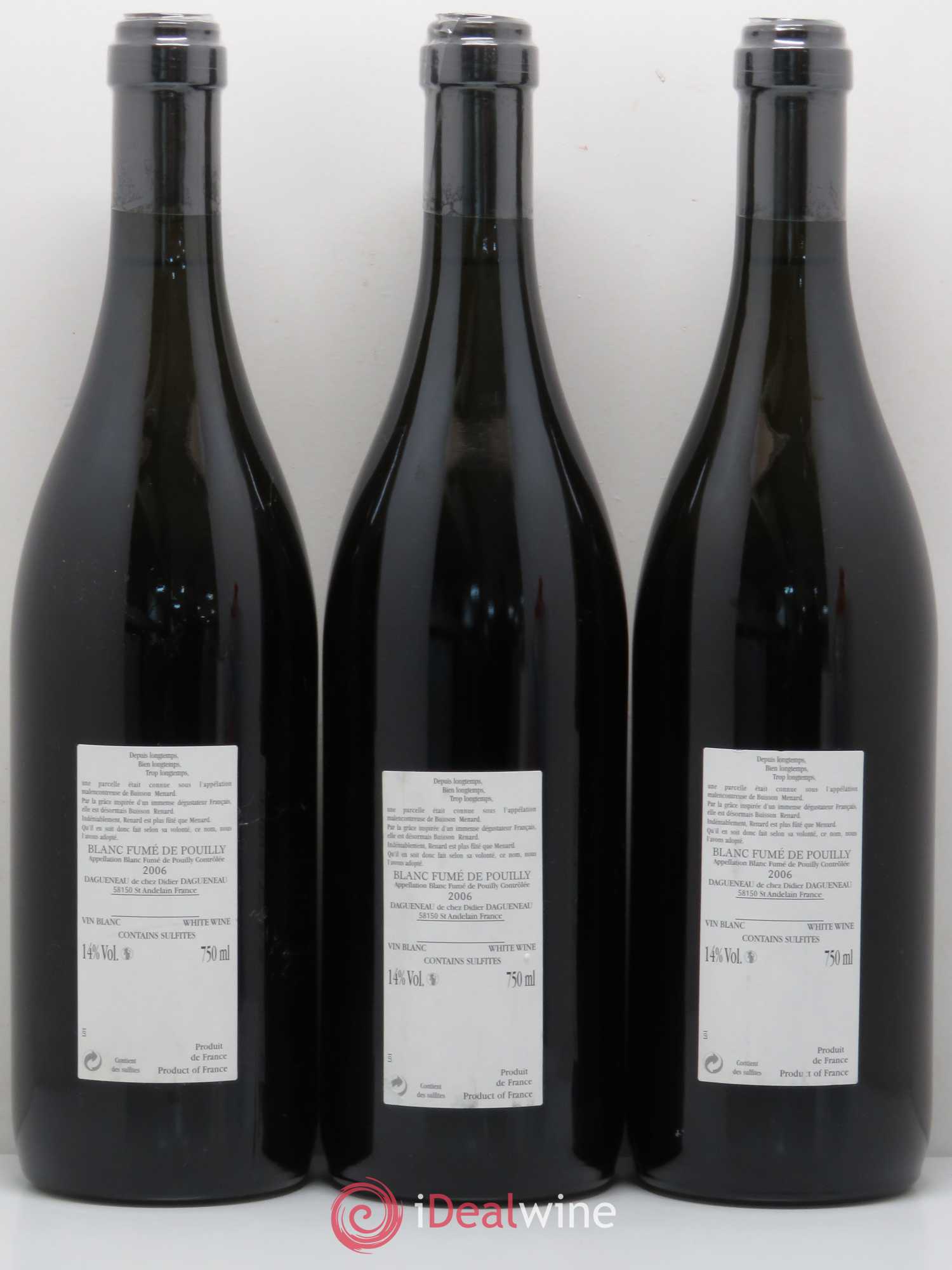 Vin de France (anciennement Pouilly-Fumé) Buisson Renard Dagueneau (Domaine Didier - Louis-Benjamin) 2006 - Lot de 3 bouteilles - 1