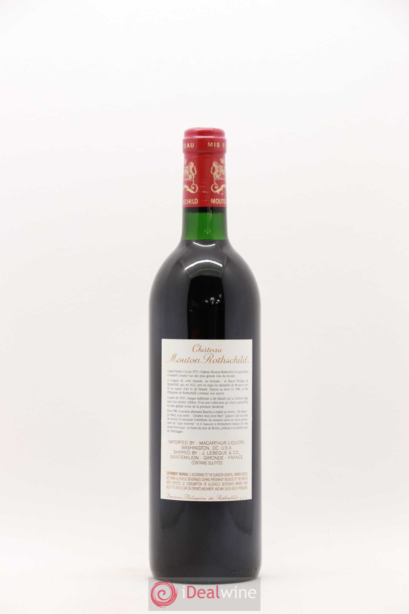 Château Mouton Rothschild 1er Grand Cru Classé 1989 - Lot de 1 bouteille - 1