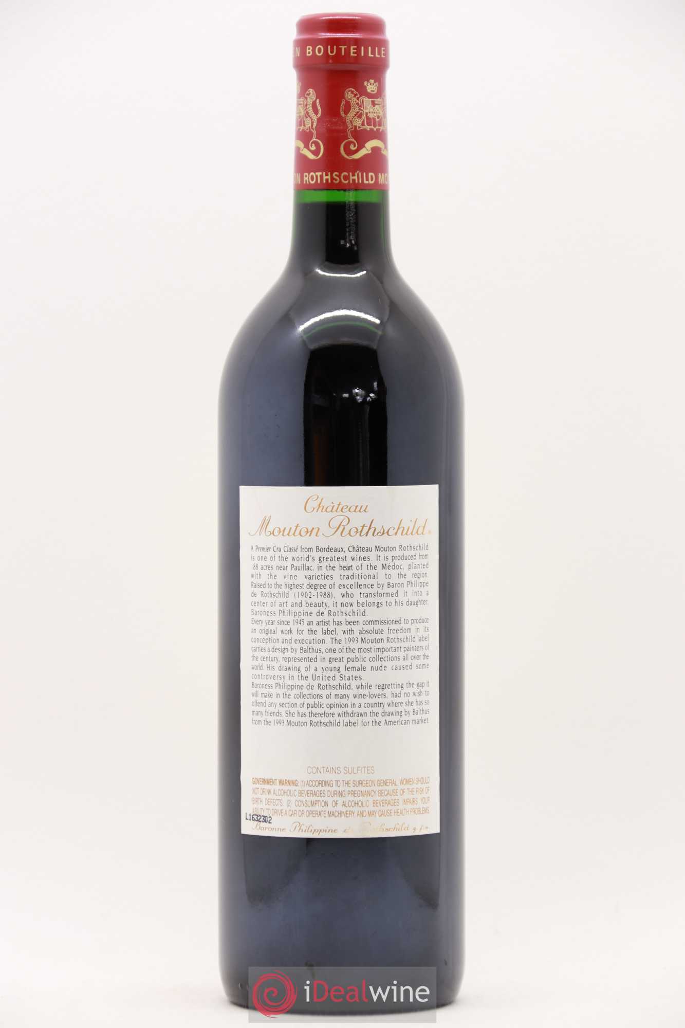 Château Mouton Rothschild 1er Grand Cru Classé 1993 - Lot de 1 bouteille - 1