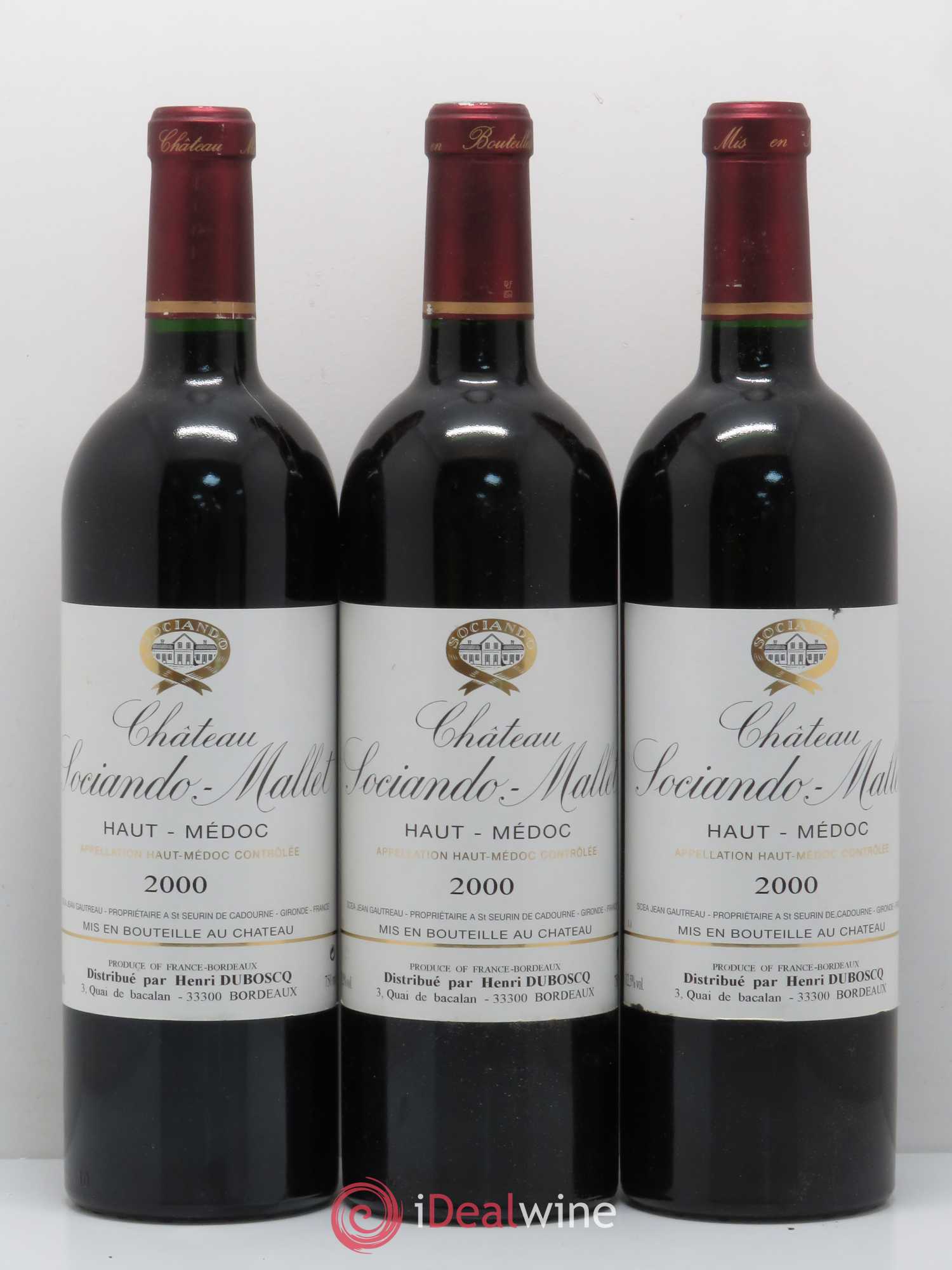 Château Sociando Mallet 2000 - Lot de 3 bouteilles - 0
