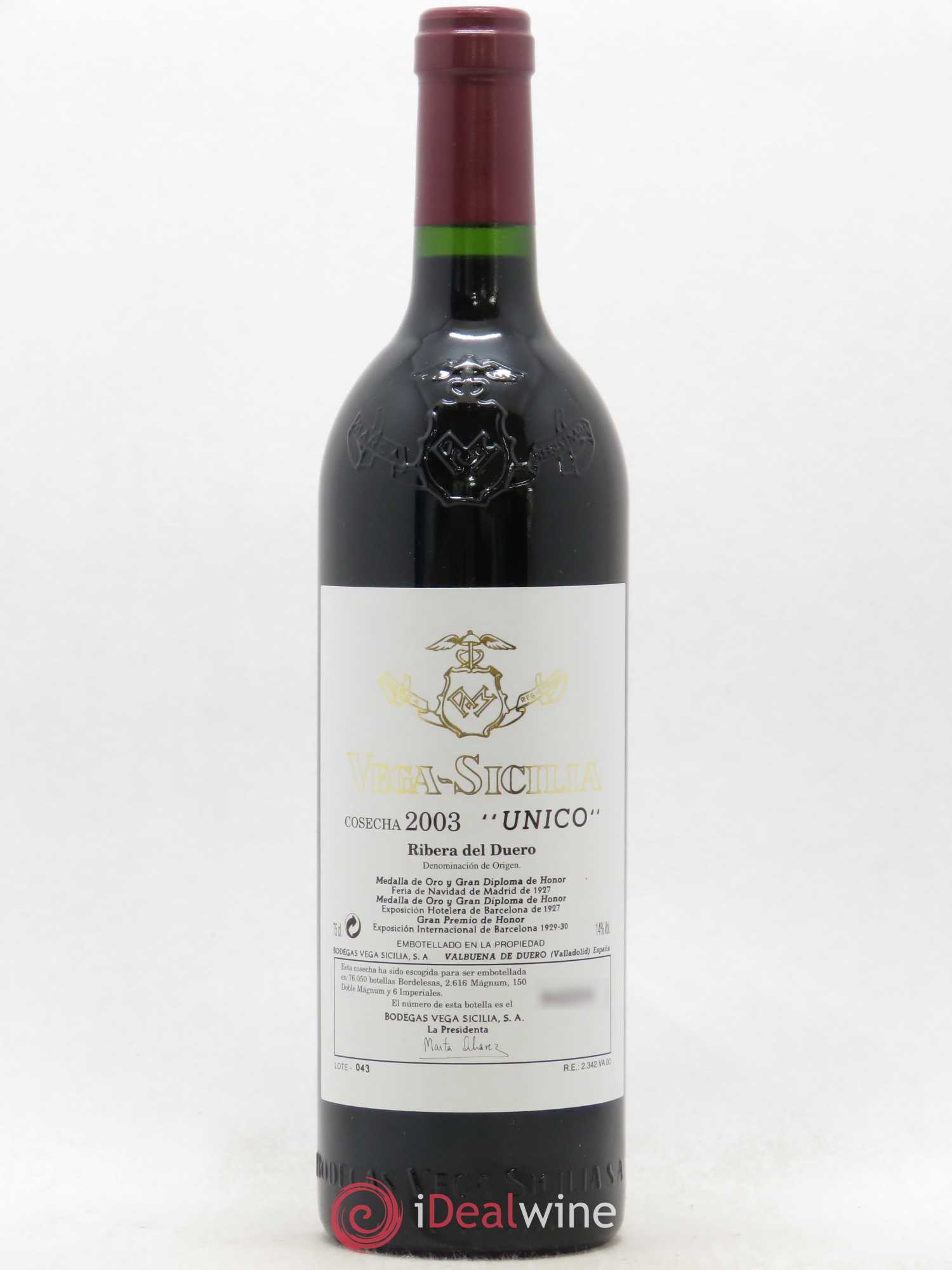 Ribera Del Duero DO Vega Sicilia Unico Famille Alvarez 2003 - Lot de 1 bouteille - 0