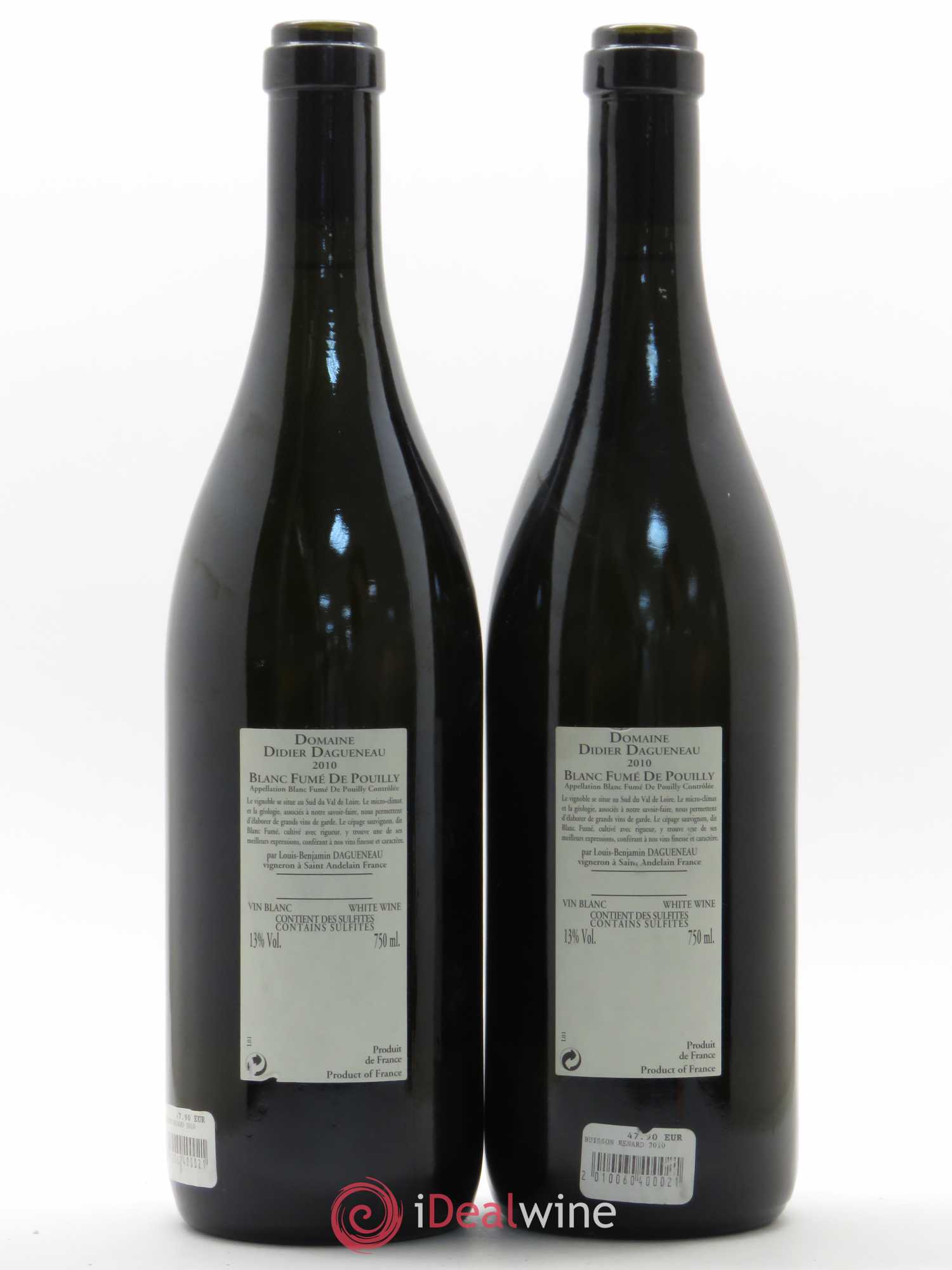Vin de France (anciennement Pouilly-Fumé) Buisson Renard Dagueneau (Domaine Didier - Louis-Benjamin) 2010 - Lot de 2 bouteilles - 1