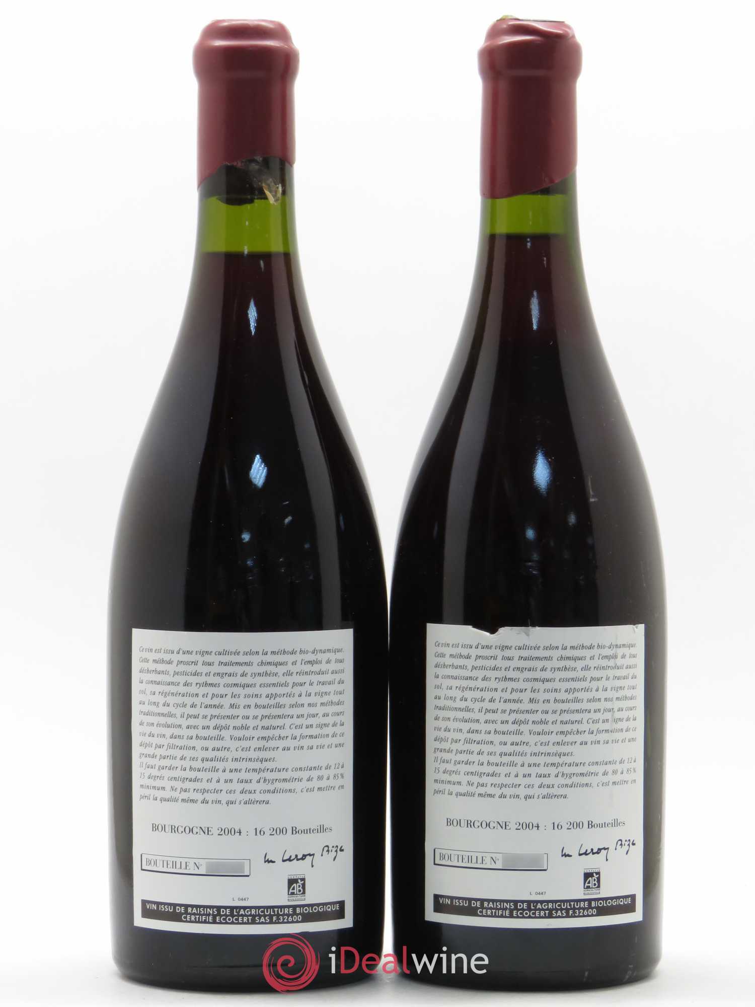 Bourgogne Leroy (Domaine) 2004 - Lot de 2 bouteilles - 1