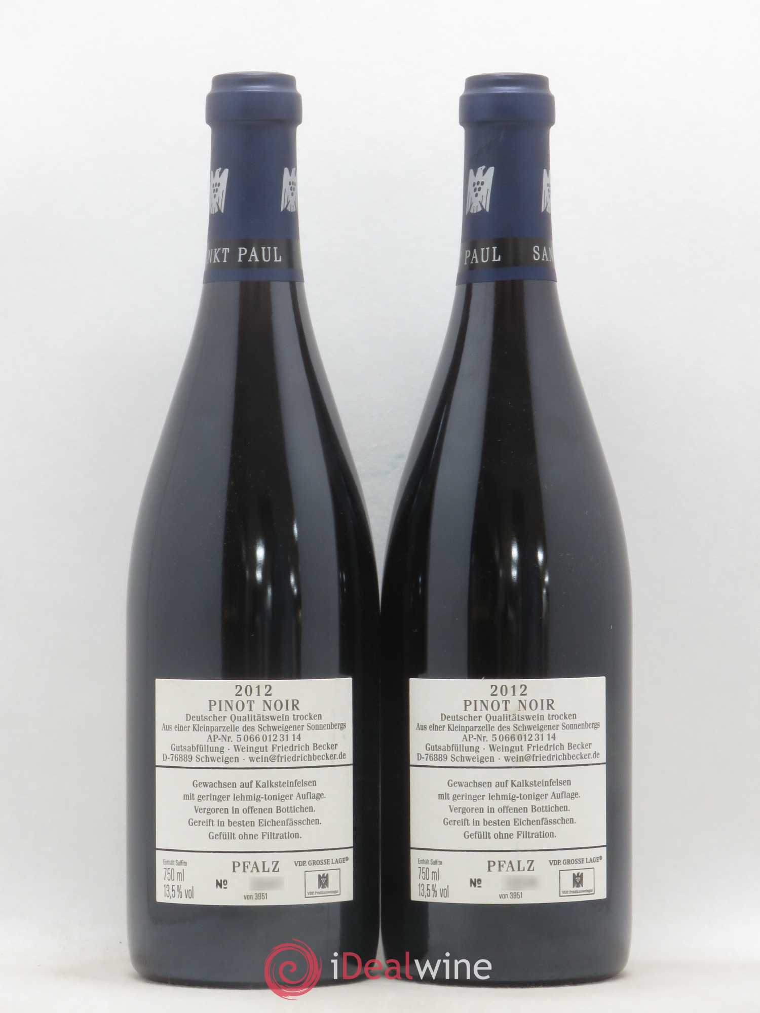 Allemagne Friedrich Becker Sankt Paul Spätburgunder Grosse Lage 2012 - Posten von 2 Flaschen - 1