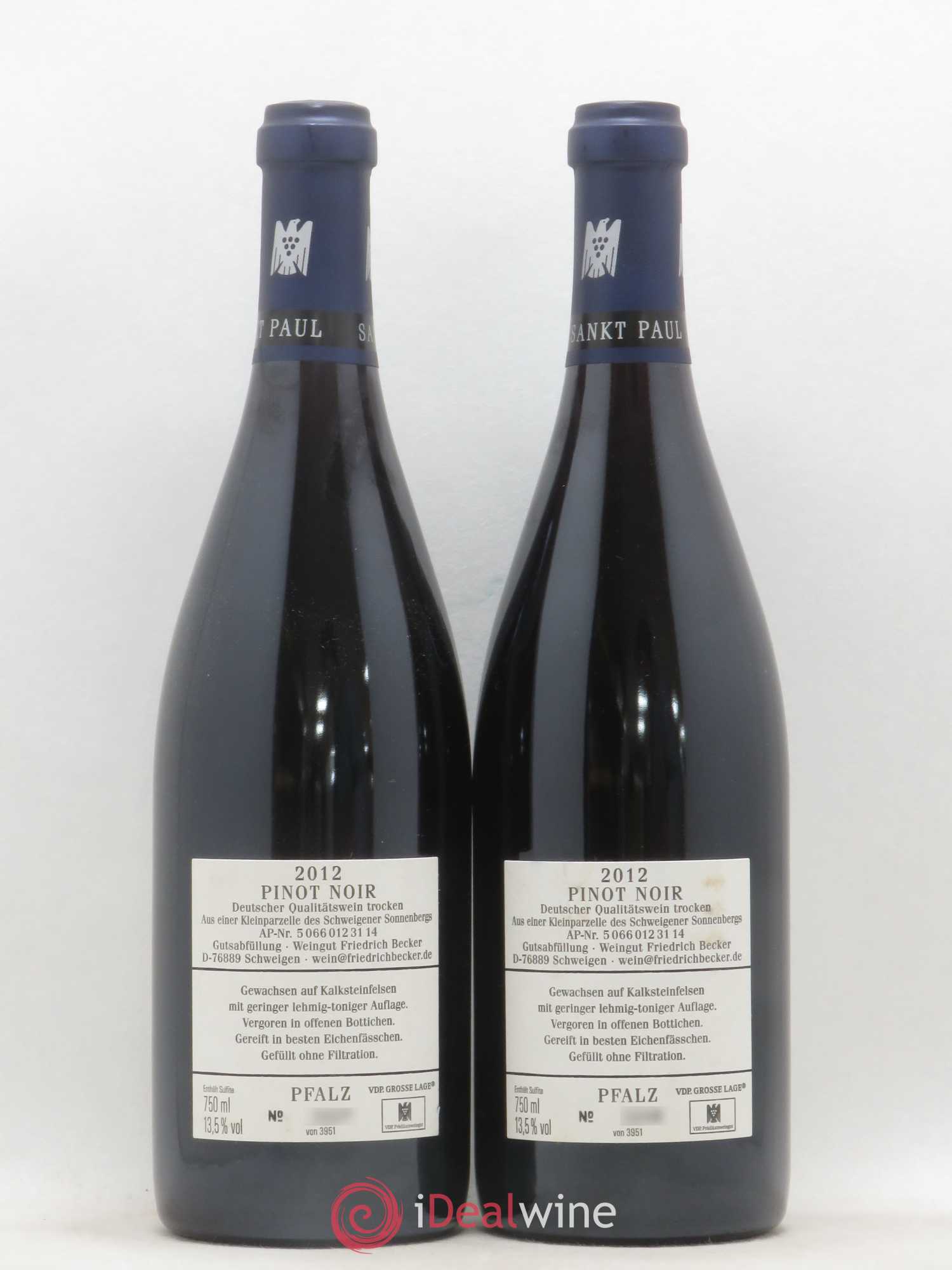 Allemagne Friedrich Becker Sankt Paul Spätburgunder Grosse Lage 2012 - Posten von 2 Flaschen - 1
