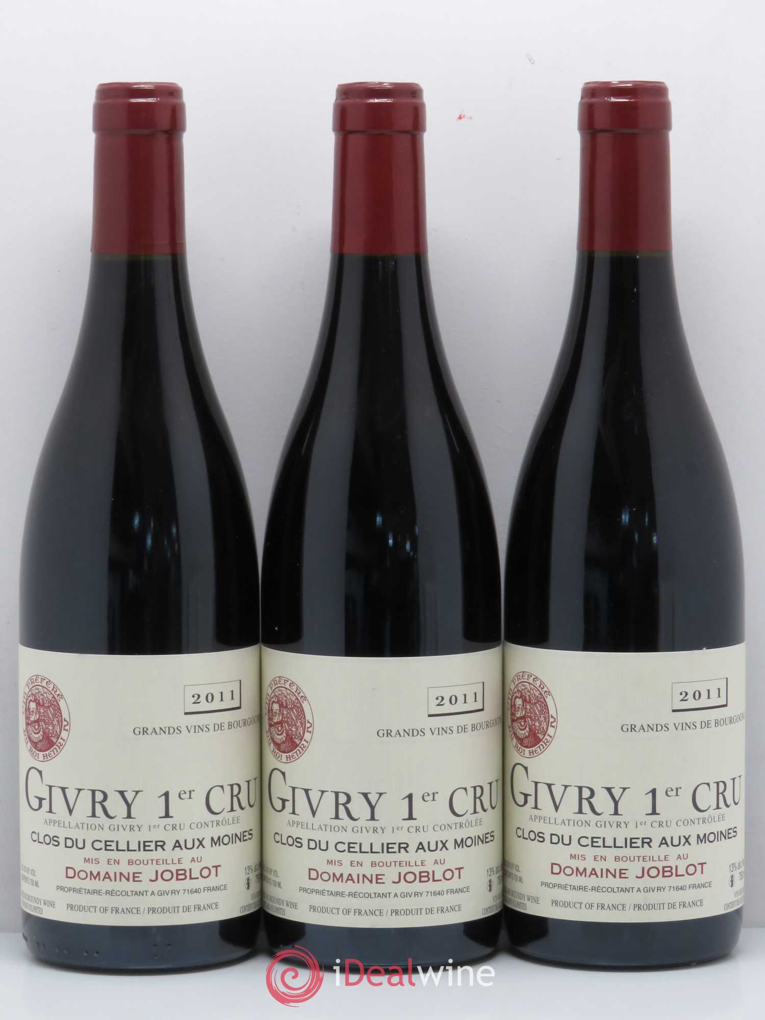 Givry 1er Cru Clos du Cellier aux Moines Joblot (Domaine) 2011 - Lot de 3 bouteilles - 0