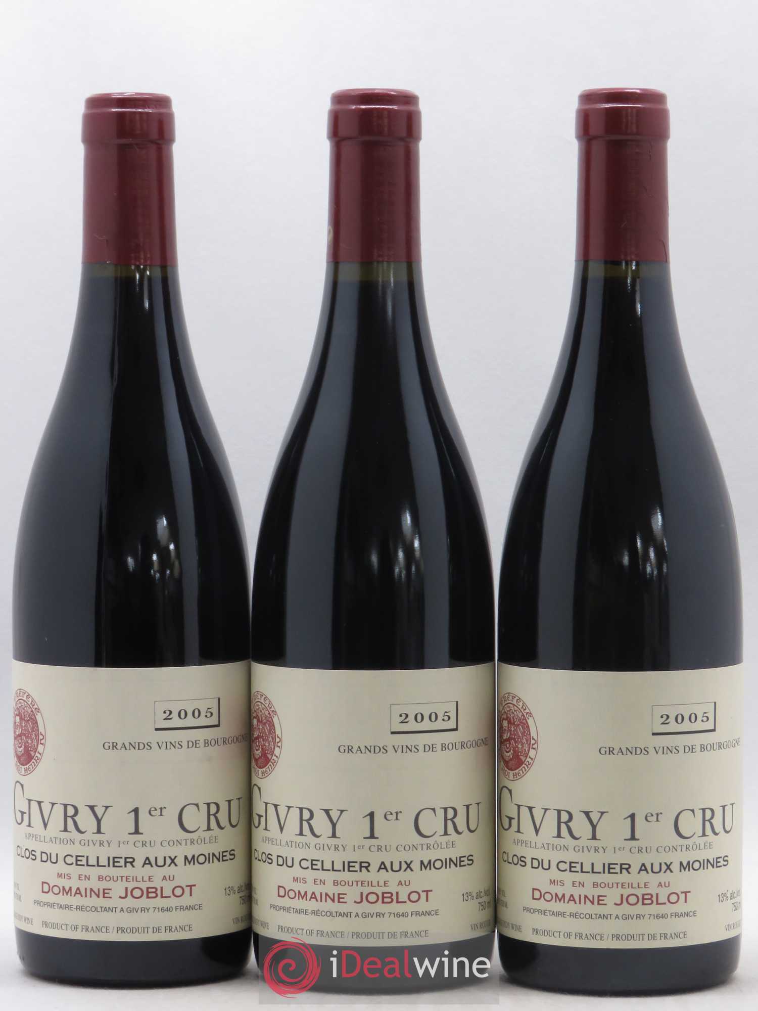 Givry 1er Cru Clos du Cellier aux Moines Joblot (Domaine) 2005 - Lot de 3 bouteilles - 0