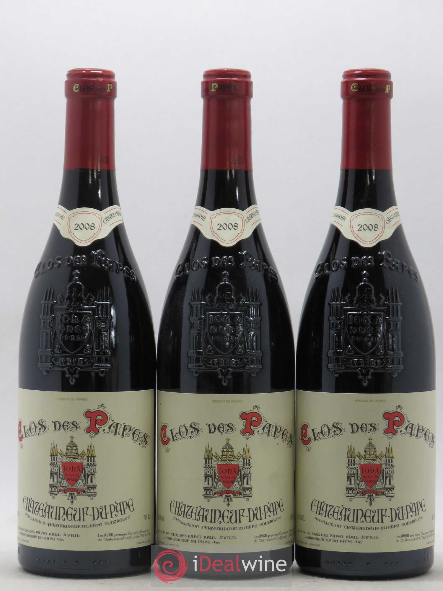 Châteauneuf-du-Pape Clos des Papes - Paul Avril 2008 - Lot de 3 bouteilles - 0
