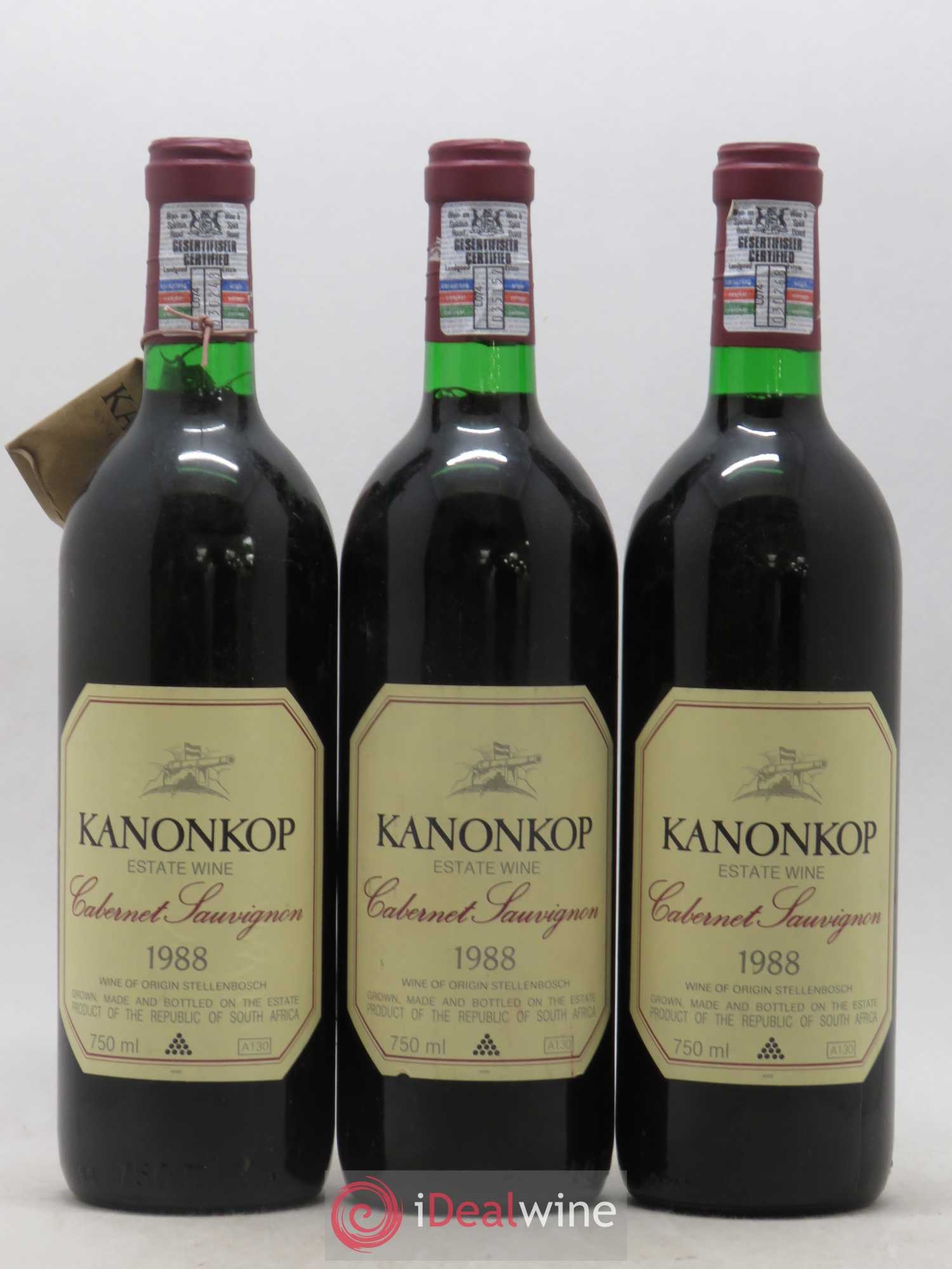 Stellenbosch Kanonkop Cabernet Sauvignon 1988 - Lot de 3 bouteilles - 0