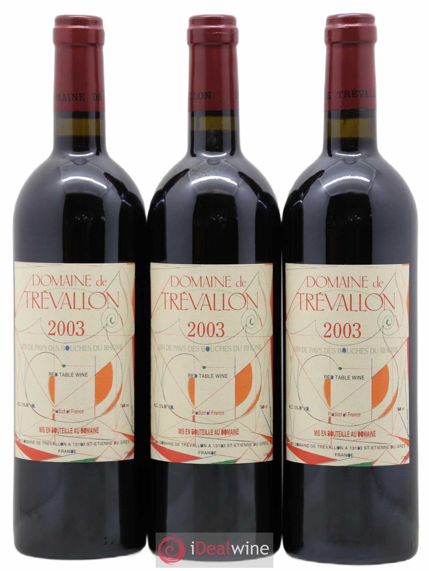 VDP Bouches du Rhône Trévallon (Domaine de) Eloi Dürrbach 2003 - Lot de 3 bouteilles - 0