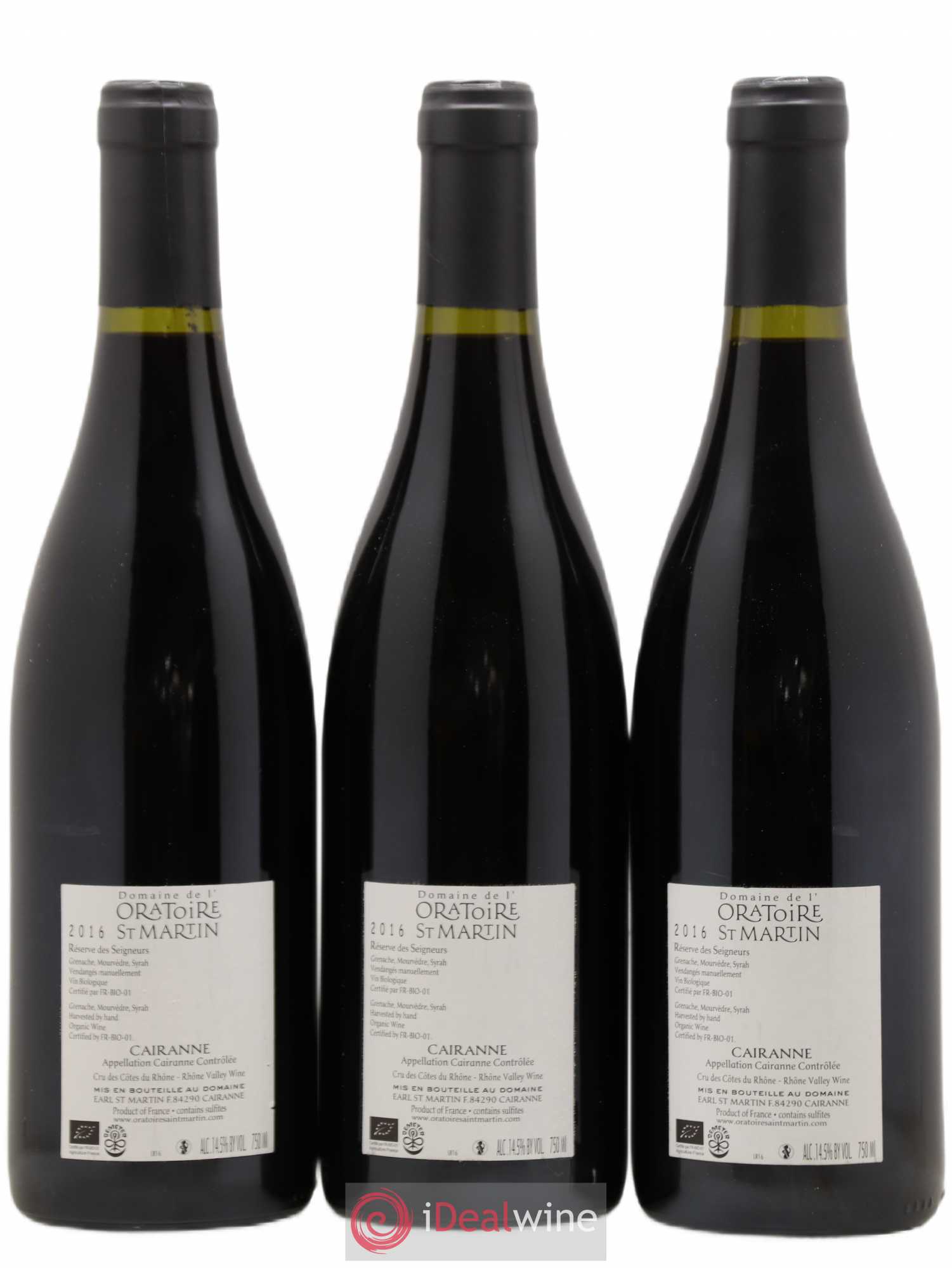 Cairanne Réserve des Seigneurs Oratoire Saint-Martin - Frédéric et François Alary 2016 - Lot de 3 bouteilles - 1