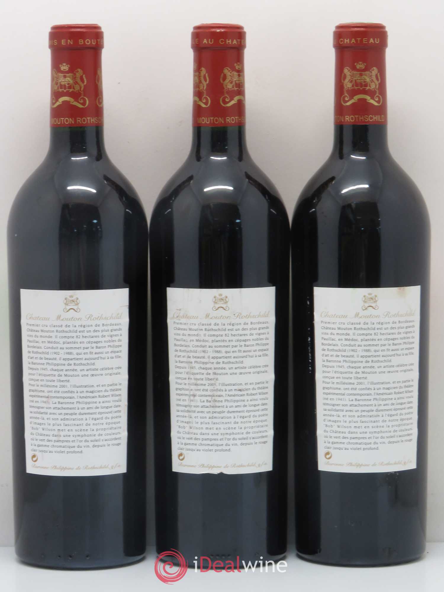 Château Mouton Rothschild 1er Grand Cru Classé 2001 - Lot de 3 bouteilles - 1