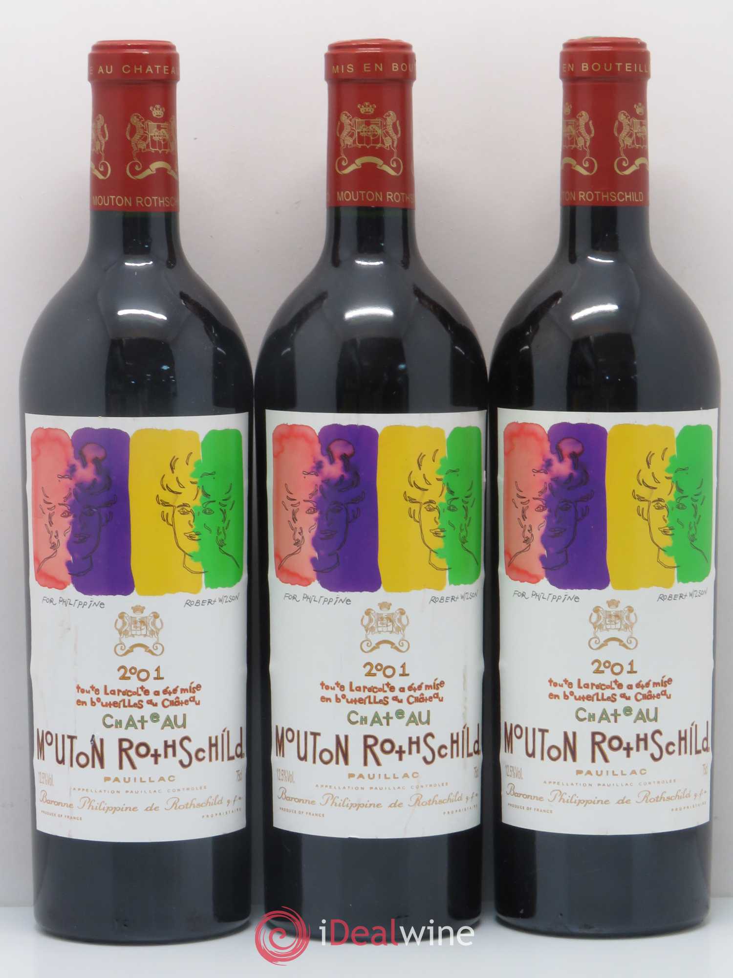 Château Mouton Rothschild 1er Grand Cru Classé 2001 - Lot de 3 bouteilles - 0