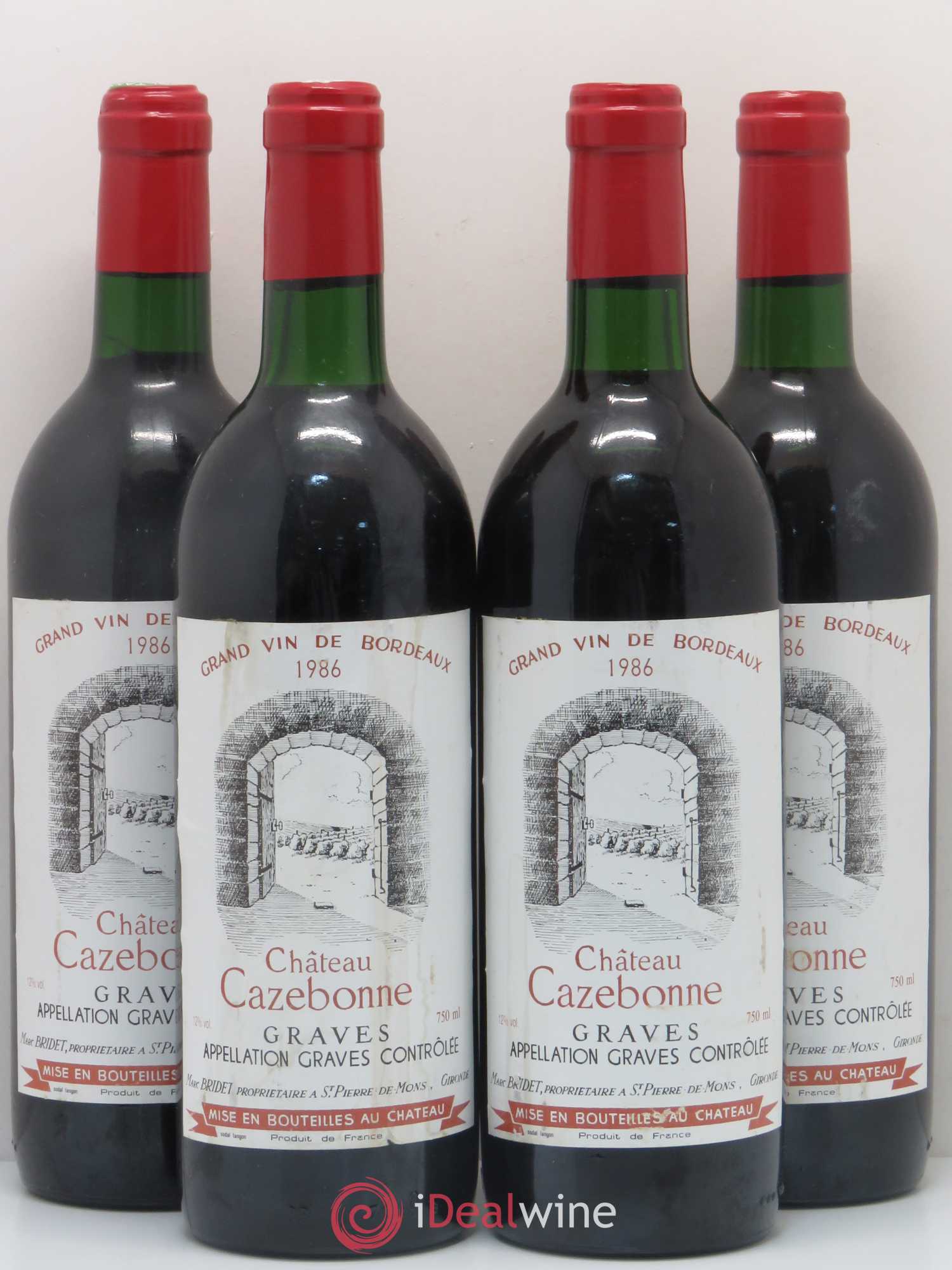 Graves Château Cazebonne 1986 - Lot de 4 bouteilles - 0