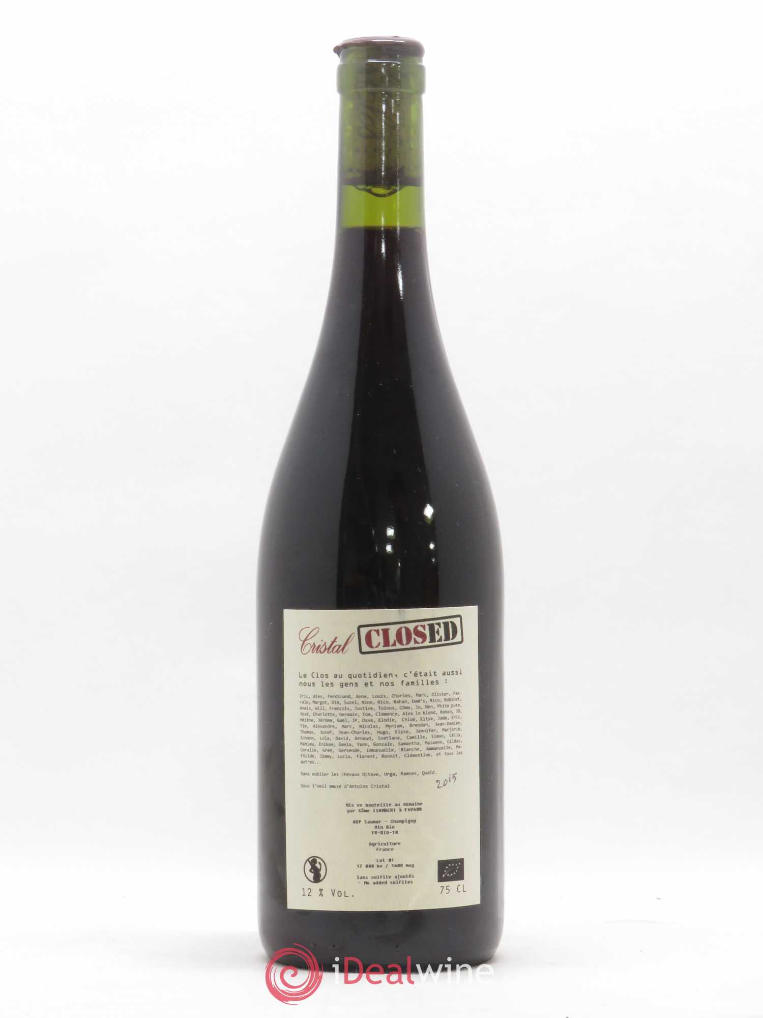 Saumur-Champigny Cristal Closed Côme Isambert  2015 - Lot de 1 bouteille - 1