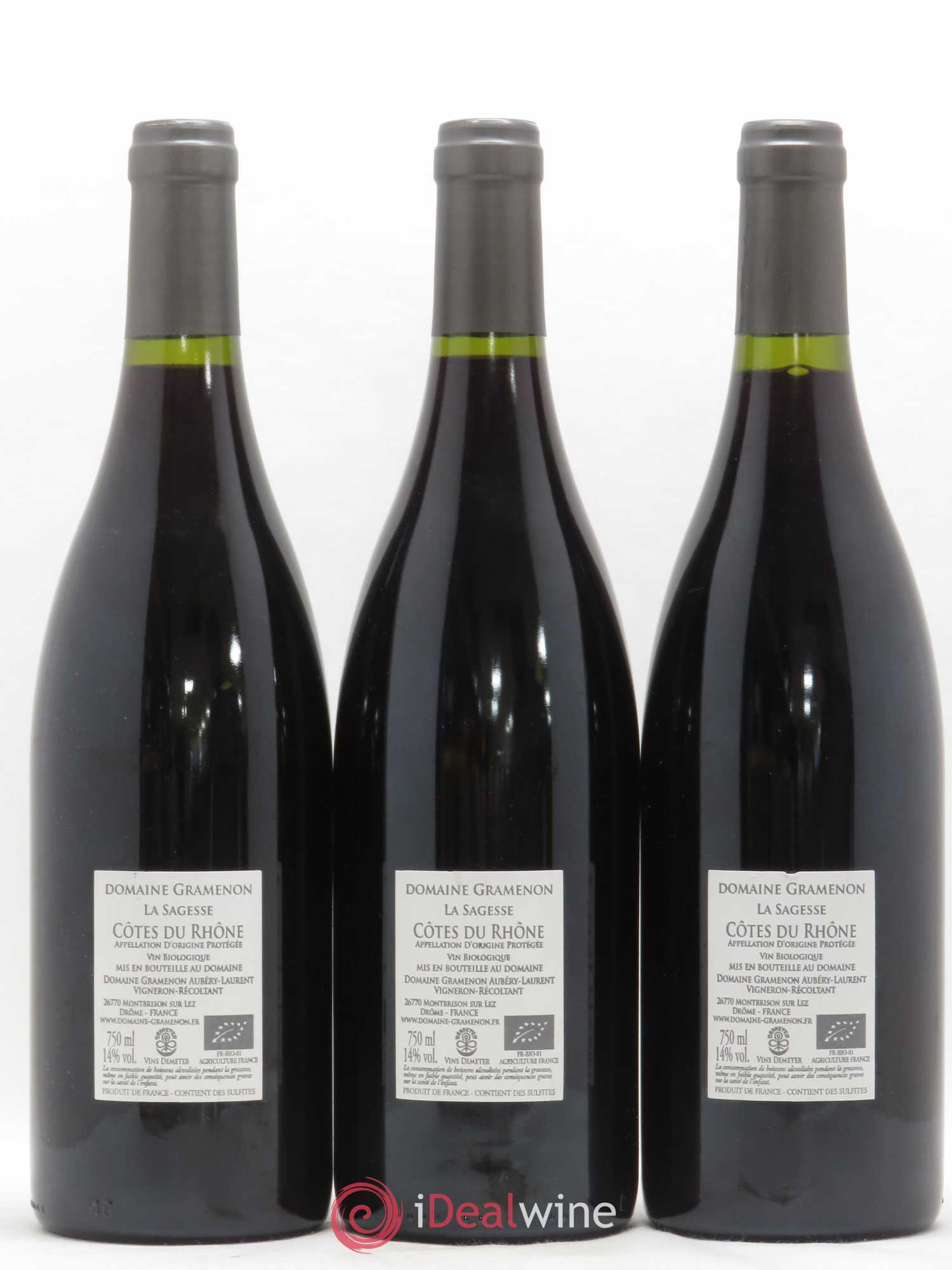 Côtes-du-Rhône La Sagesse Gramenon (Domaine) 2014 - Lot de 3 bouteilles - 1