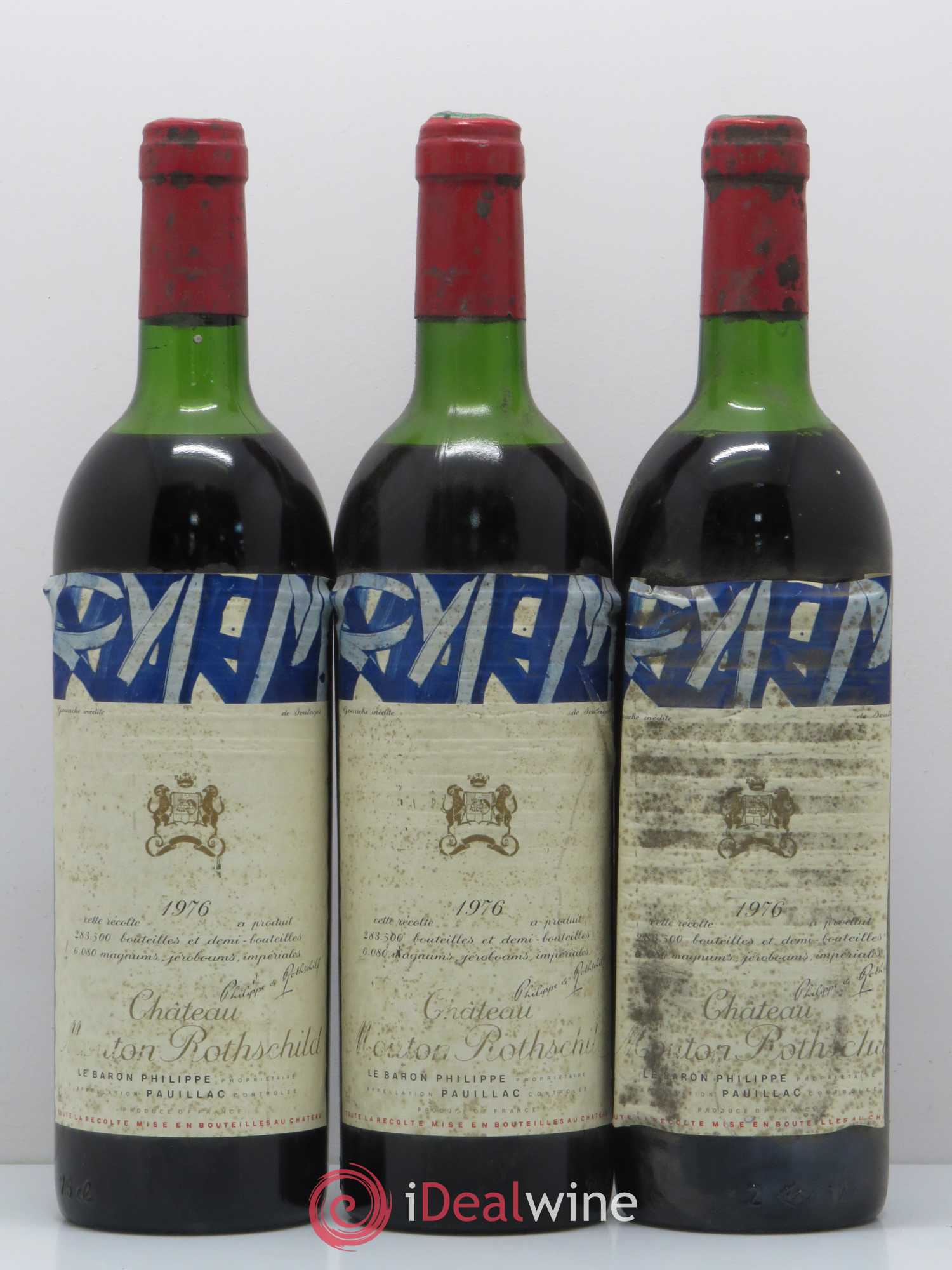 Château Mouton Rothschild 1er Grand Cru Classé 1976 - Lot de 3 bouteilles - 0