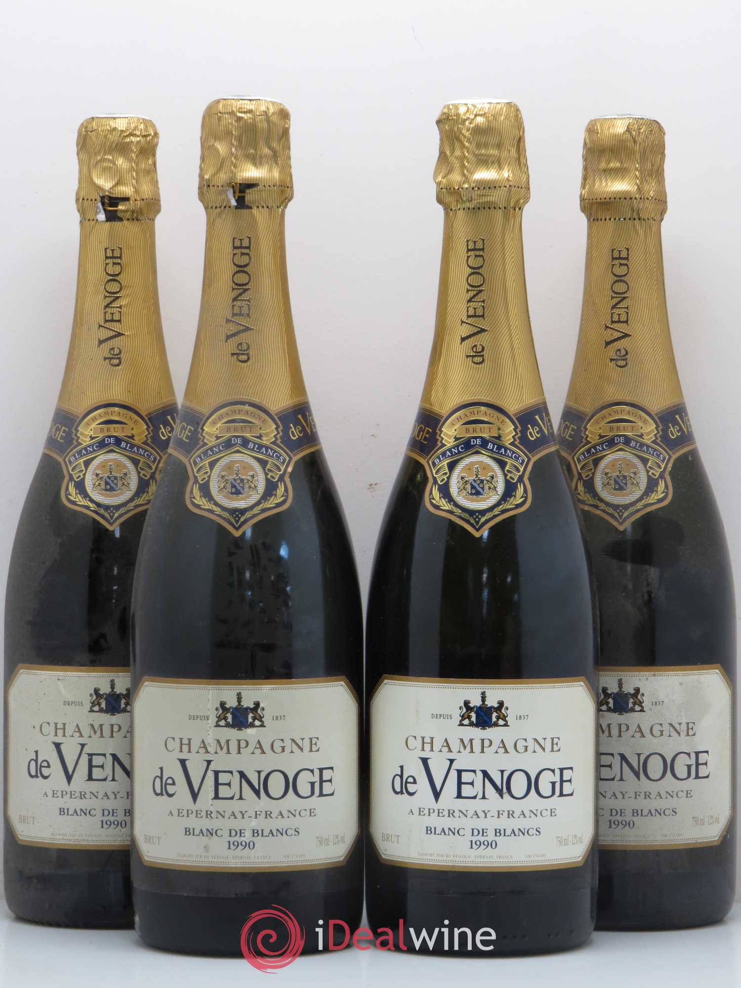 Champagne Blanc de blanc Maison de Venoge (sans prix de réserve) 1990 - Posten von 4 Flaschen - 0