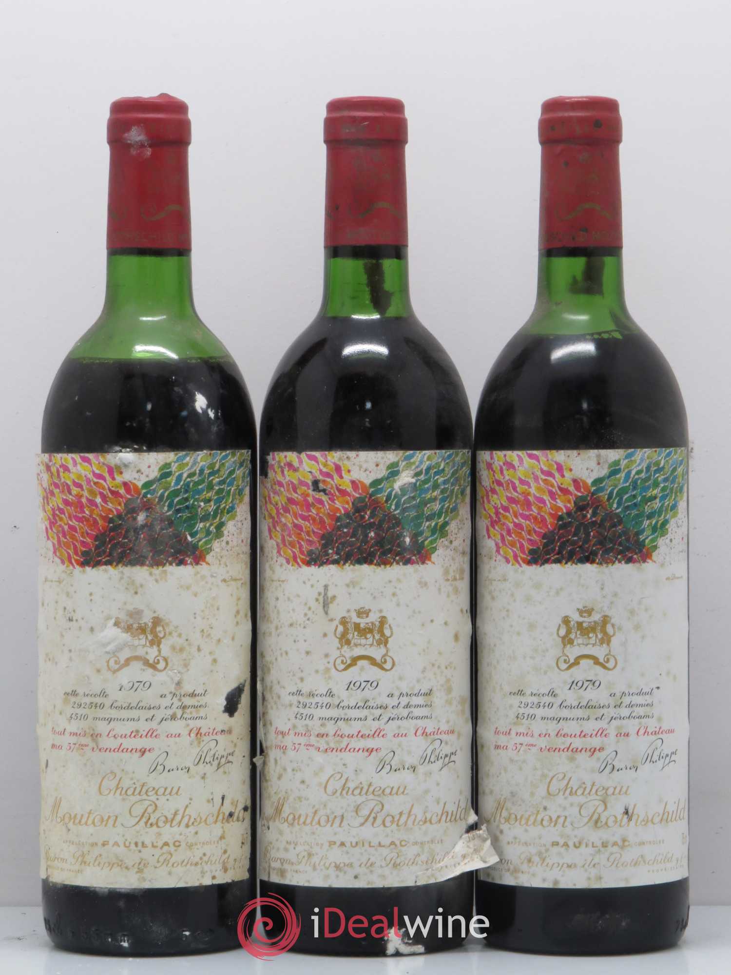 Château Mouton Rothschild 1er Grand Cru Classé 1979 - Lot de 3 bouteilles - 0