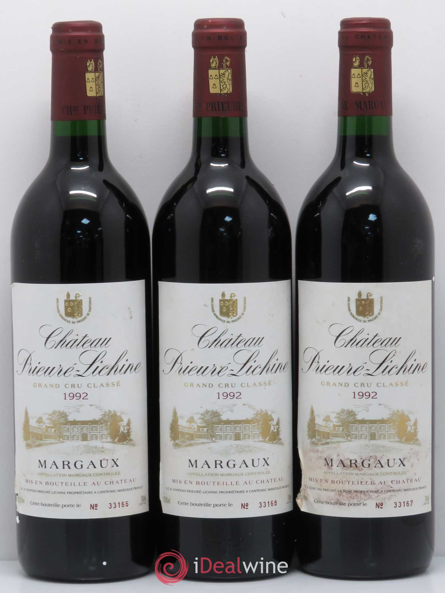Château Prieuré Lichine 4ème Grand Cru Classé 1992 - Lot de 3 bouteilles - 0