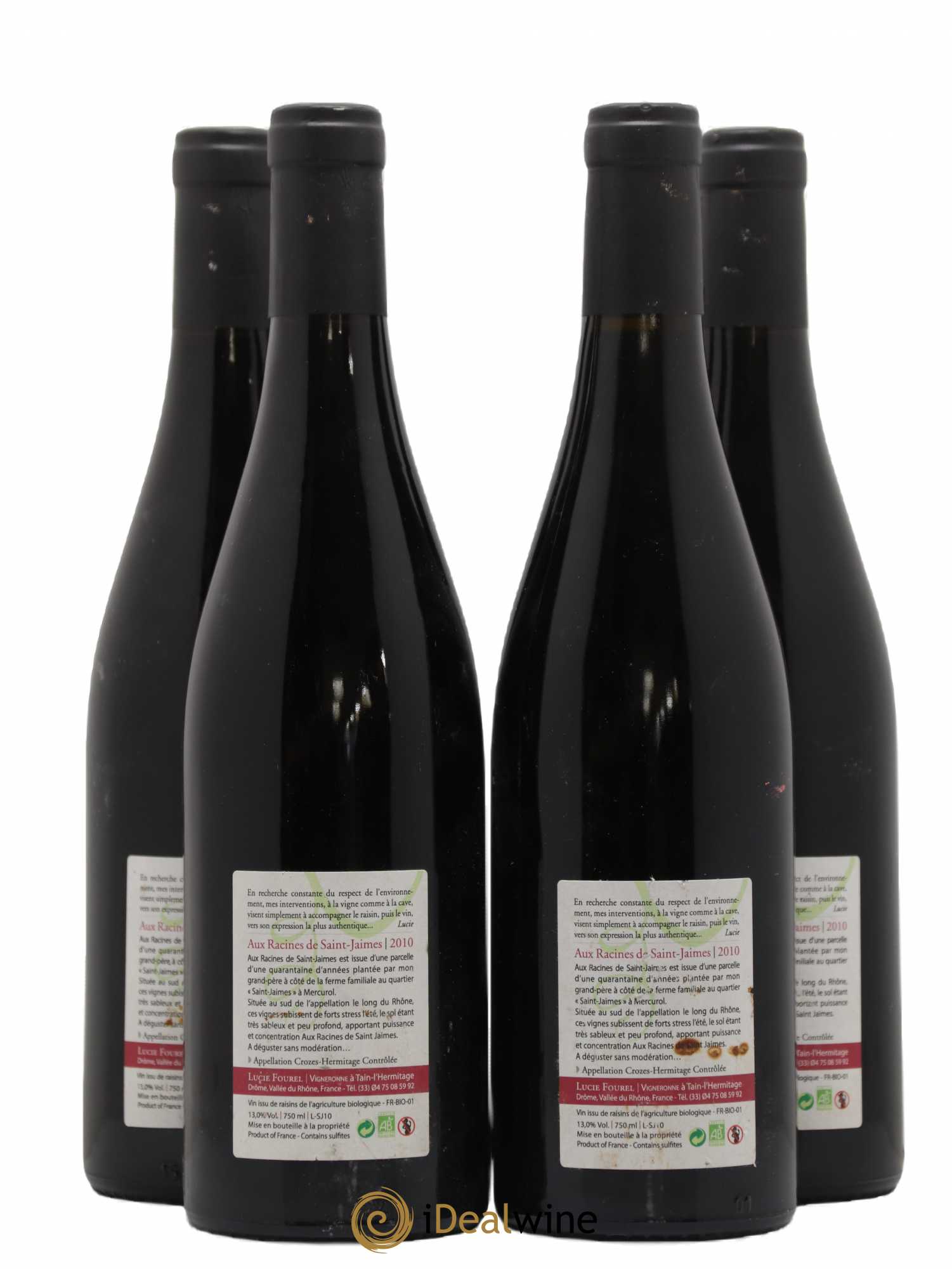 Crozes-Hermitage Saint-Jaimes Les 4 vents (anciennement Domaine de Lucie) Aux racines de Saint-Jaimes 2010 - Lotto di 4 bottiglie - 1