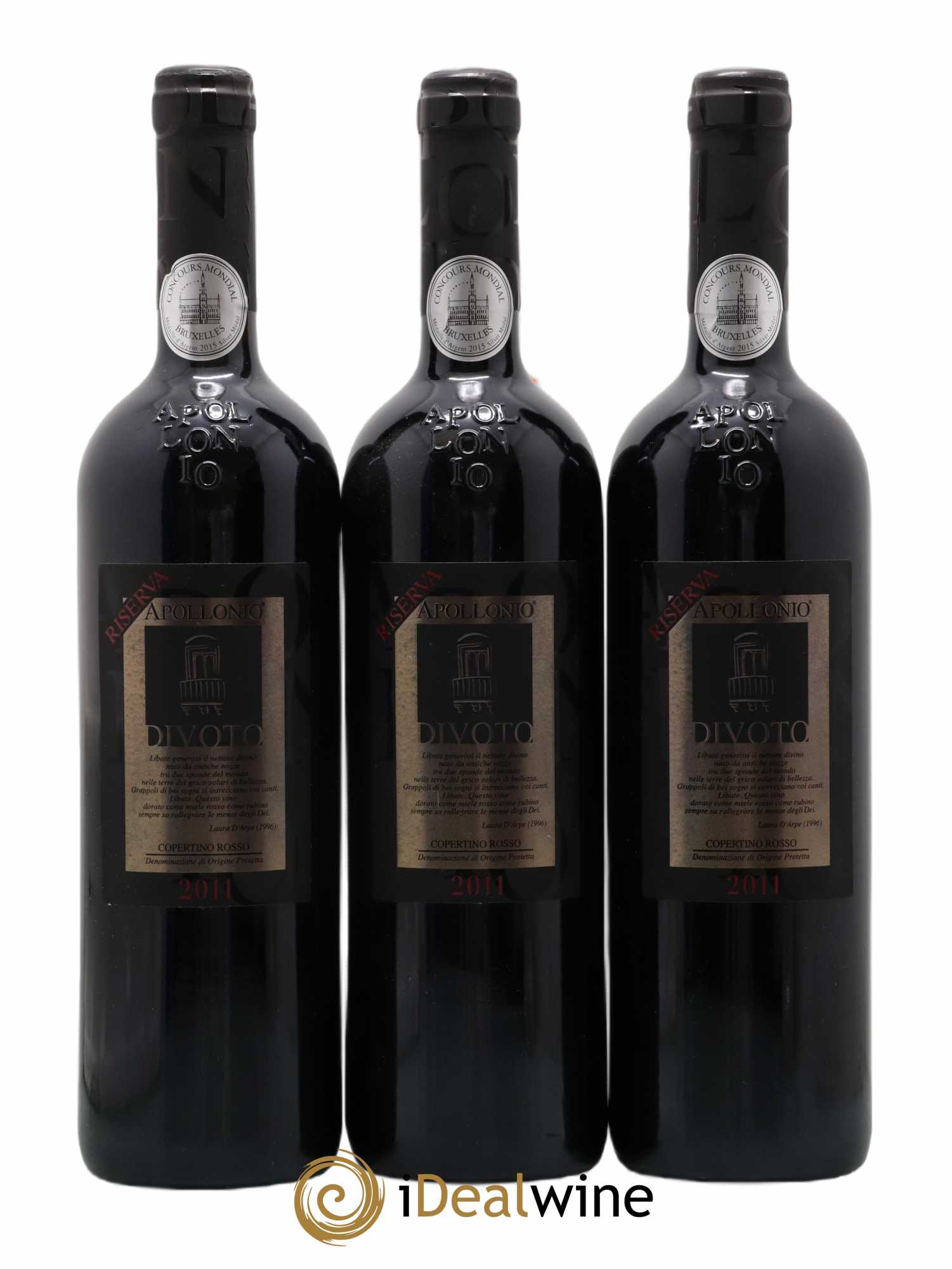 Italie Copertino Riserva Apollonio Divoto 2011 - Lot de 3 bouteilles - 0