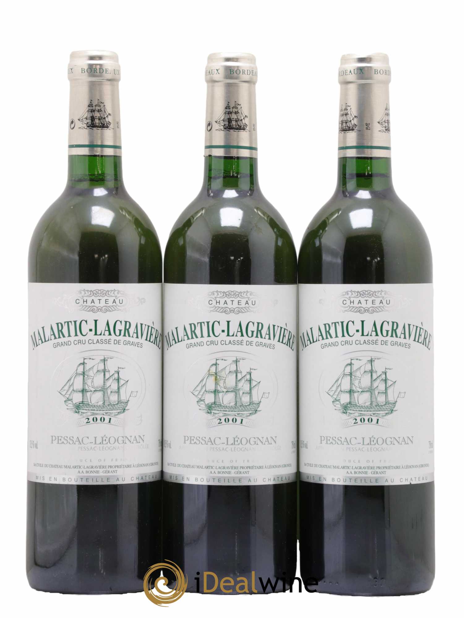 Château Malartic-Lagravière Cru Classé de Graves 2001 - Lot de 3 bouteilles - 0