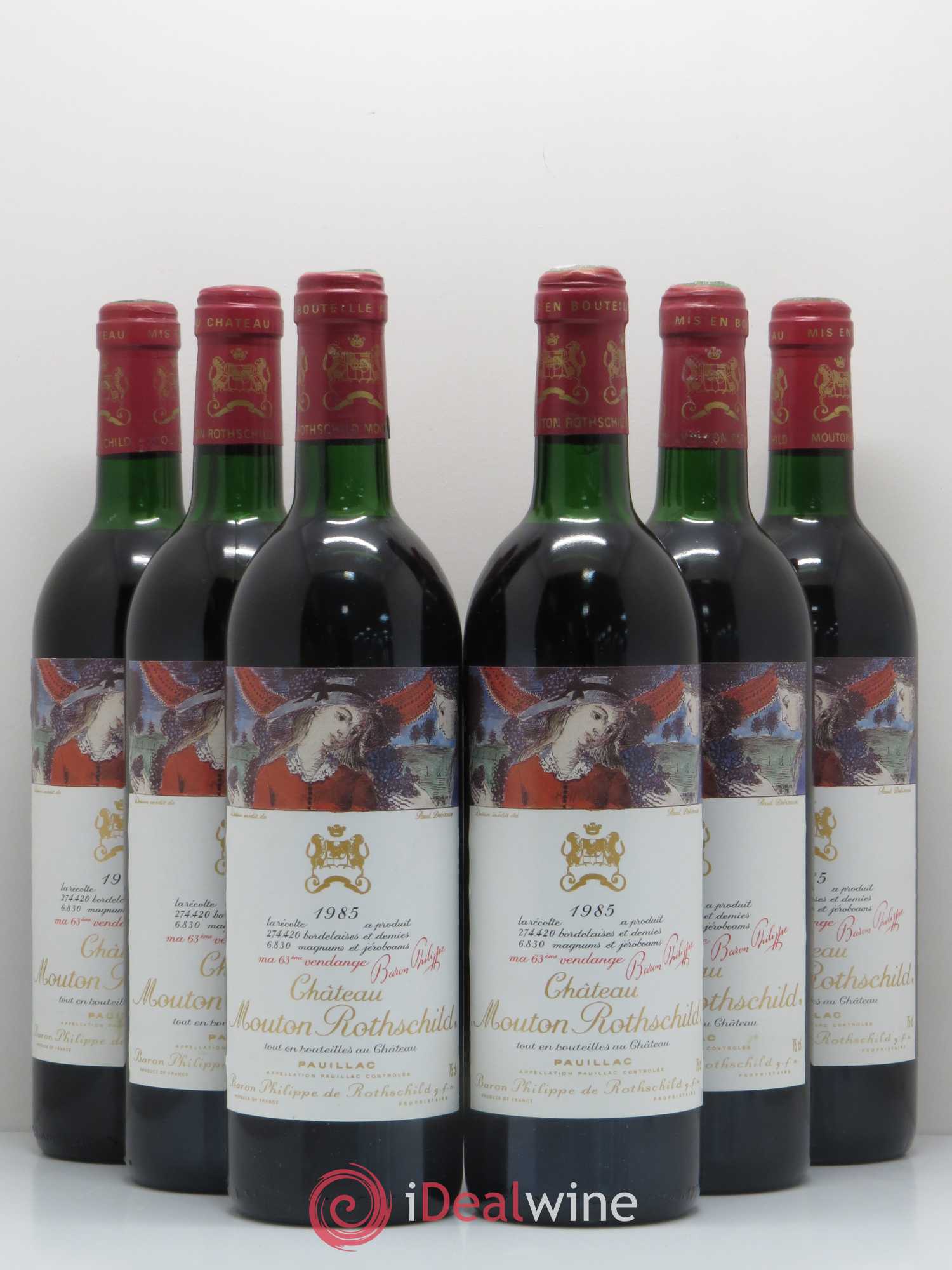Château Mouton Rothschild 1er Grand Cru Classé 1985 - Lot de 6 bouteilles - 0