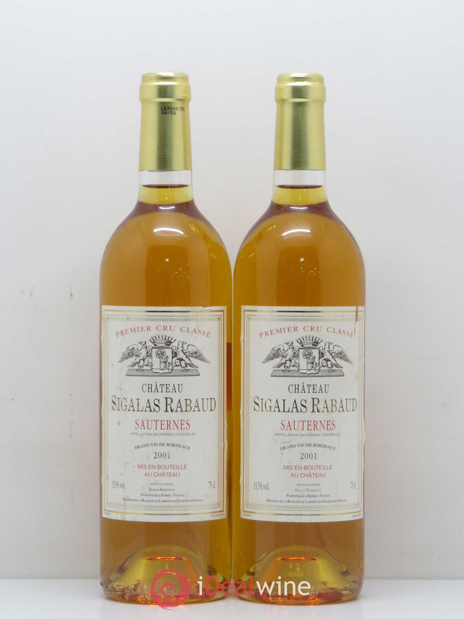 Château Sigalas Rabaud 1er Grand Cru Classé 2001 - Lot de 2 bouteilles - 0