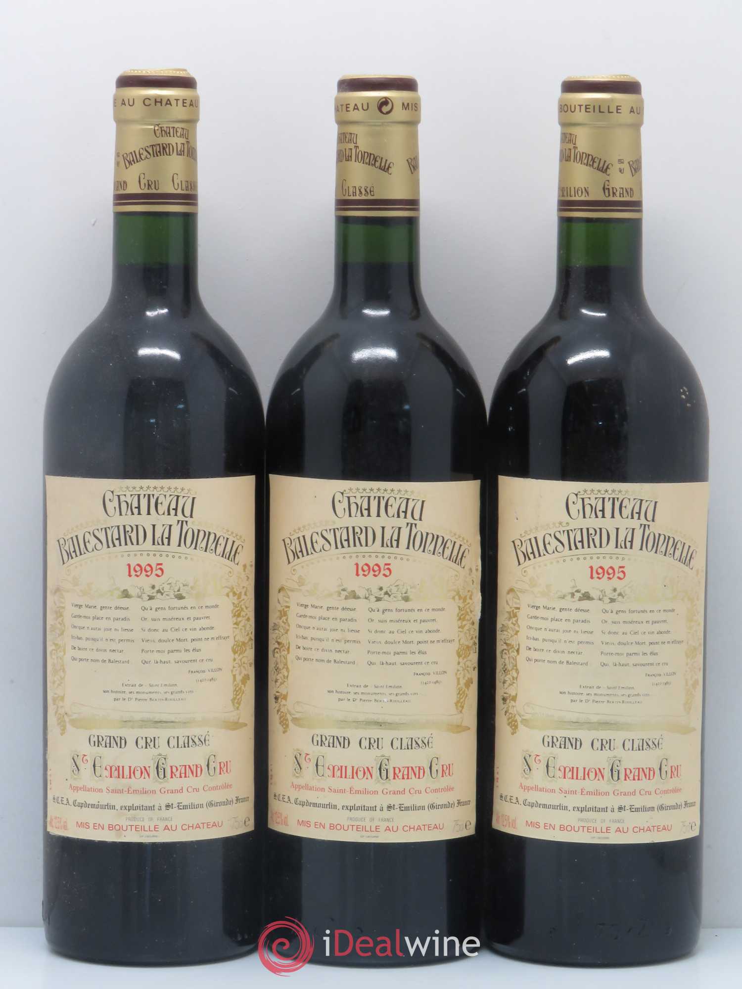 Château Balestard la Tonnelle Grand Cru Classé 1995 - Lot de 3 bouteilles - 0