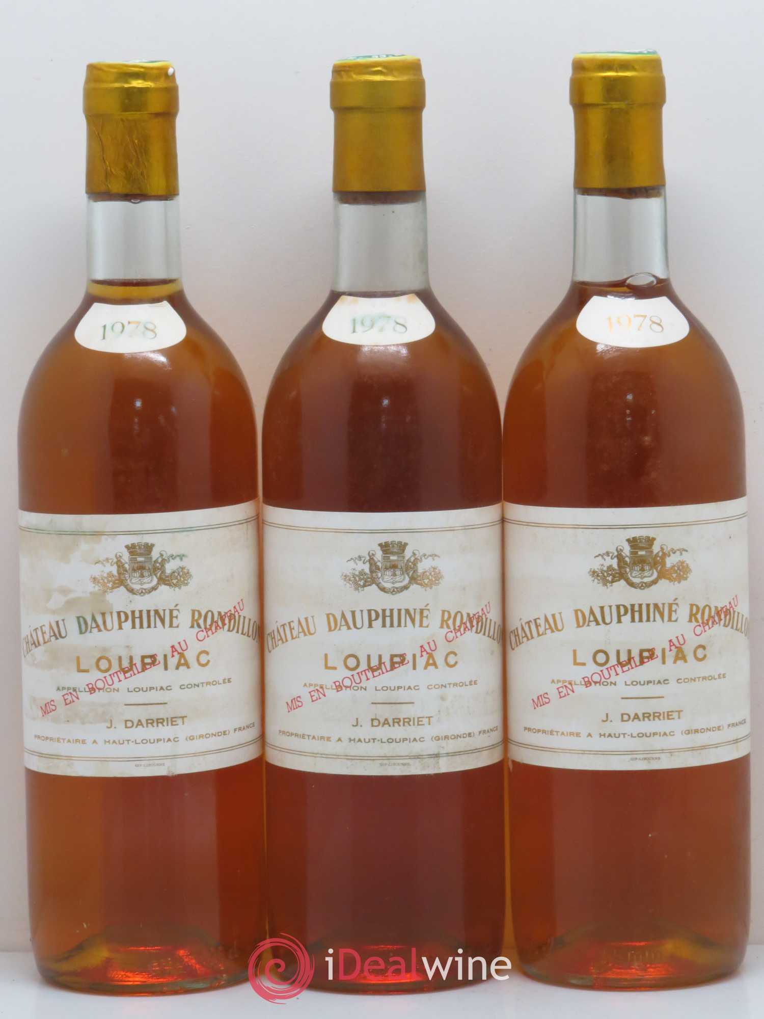 Loupiac Chateau Dauphine Rondillon J. Darriet 1978 - Lotto di 3 bottiglie - 0
