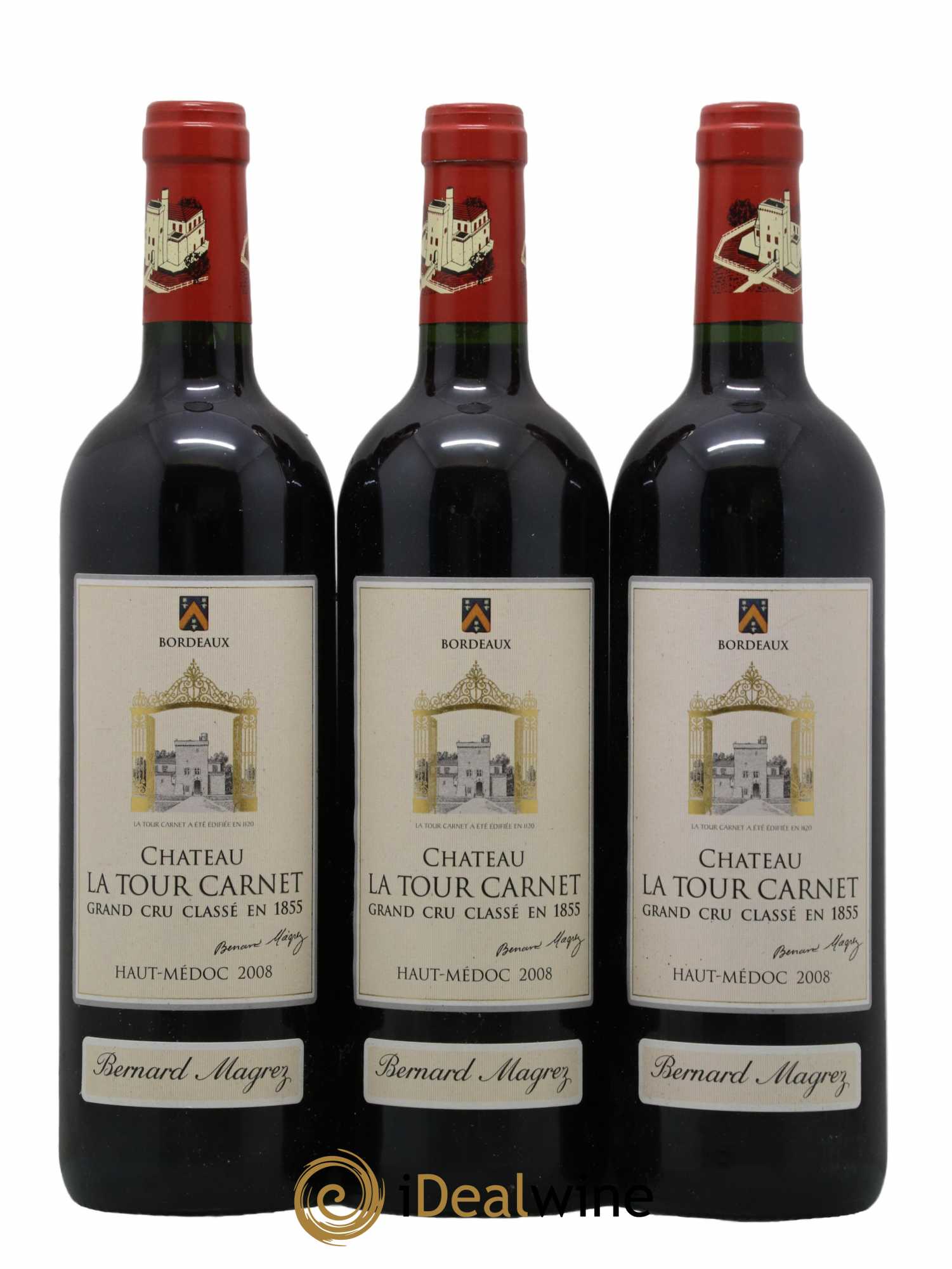 Château la Tour Carnet 4ème Grand Cru Classé 2008 - Lot de 3 bouteilles - 0