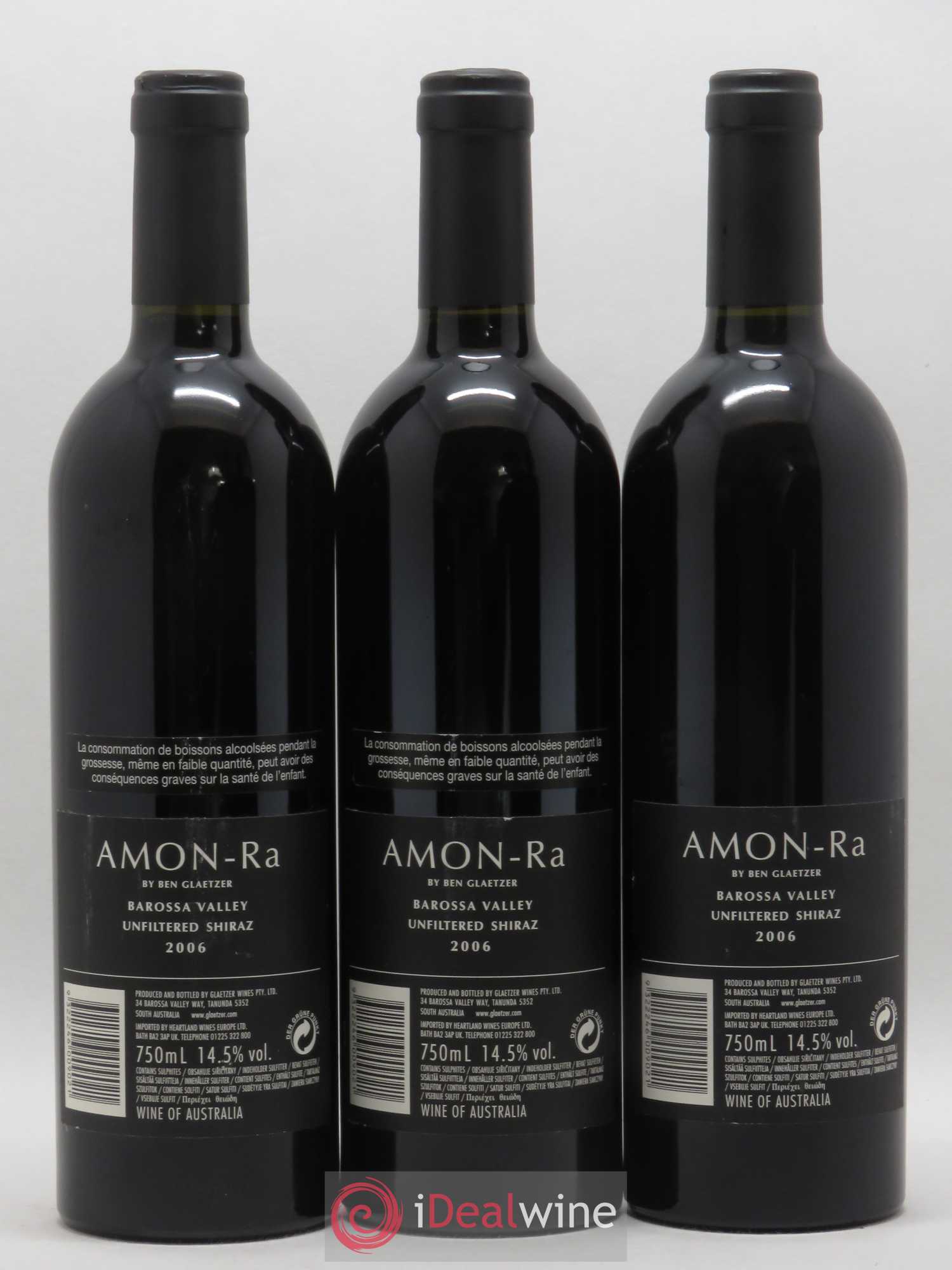 Australie Unfiltered Shiraz Amon Ra Barossa Valley Ben Glaetzer 2006 - Lot of 3 bottles - 1