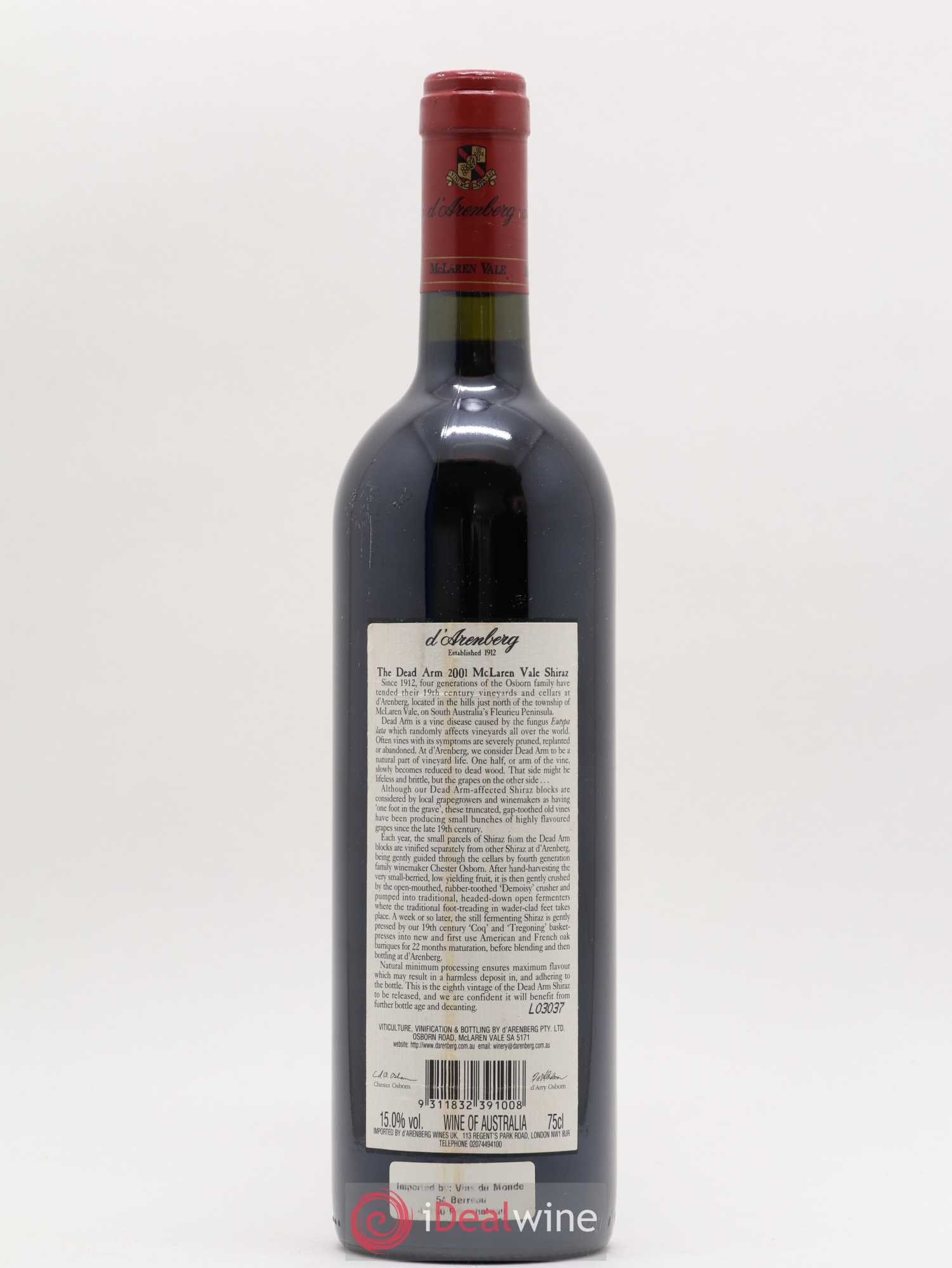 McLaren Vale d'Arenberg The Dead Arm - Syrah 2001 - Lot of 1 bottle - 1