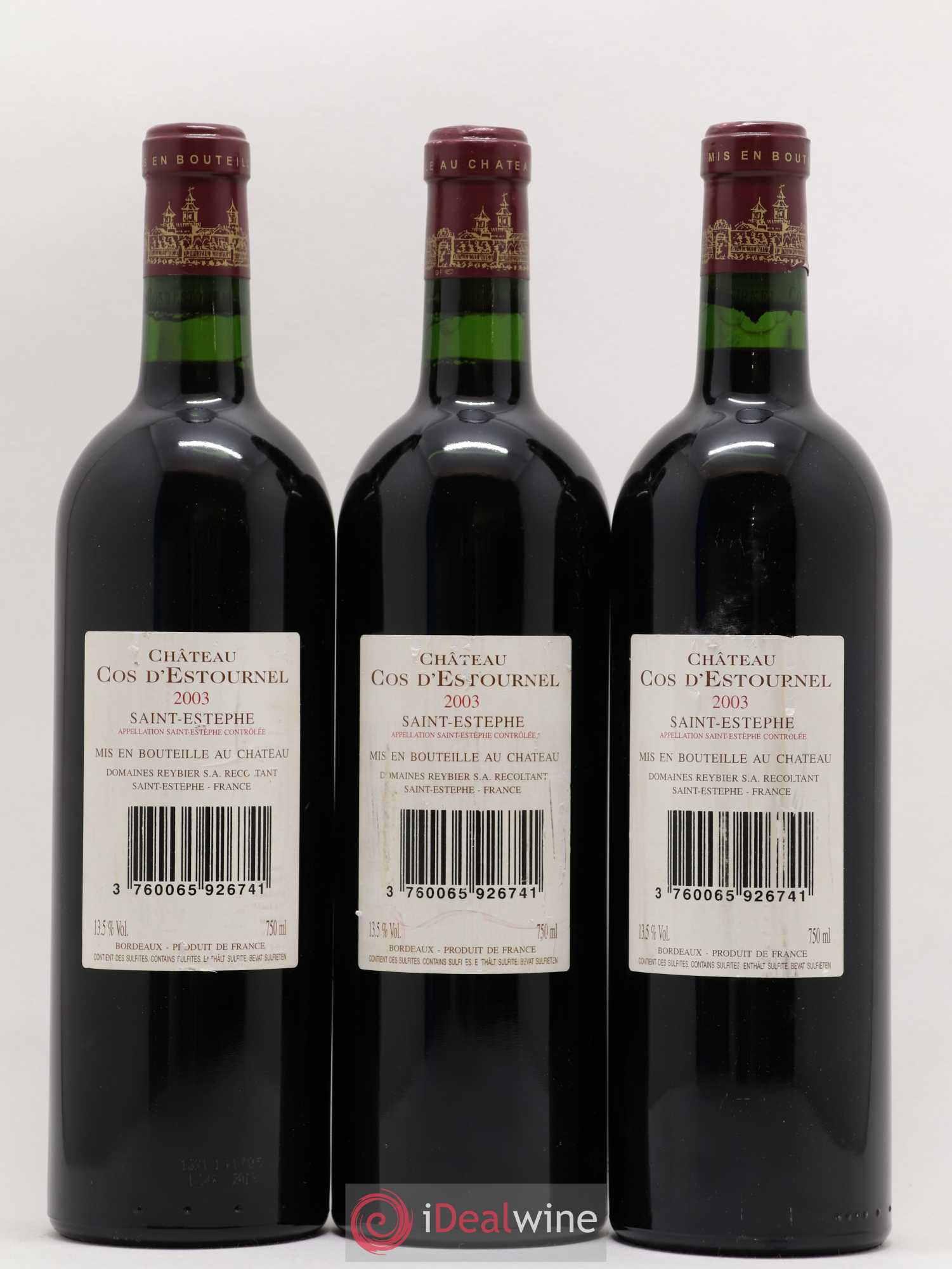 Cos d'Estournel 2ème Grand Cru Classé 2003 - Lot de 3 bouteilles - 1