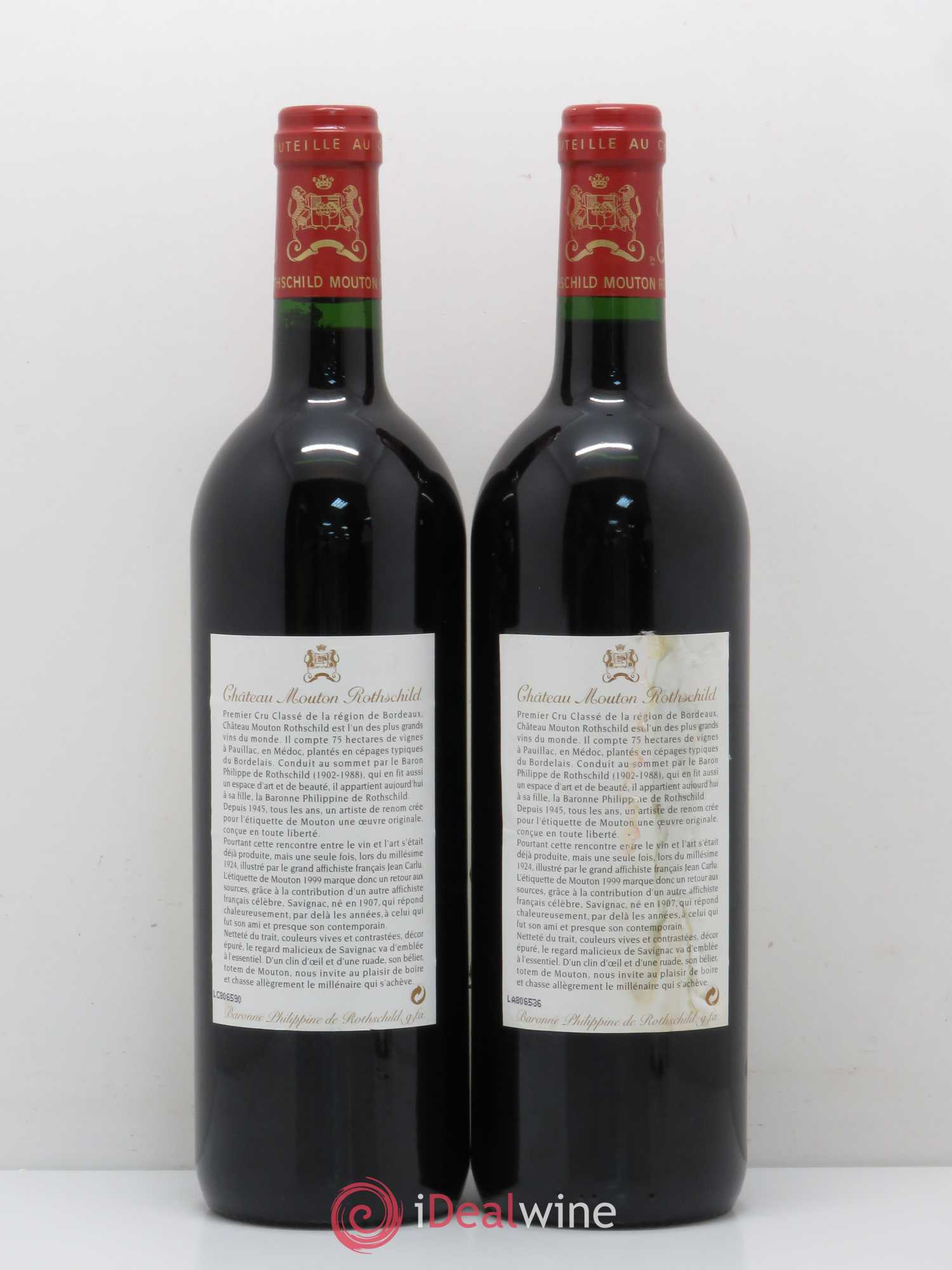 Château Mouton Rothschild 1er Grand Cru Classé 1999 - Lot de 2 bouteilles - 1