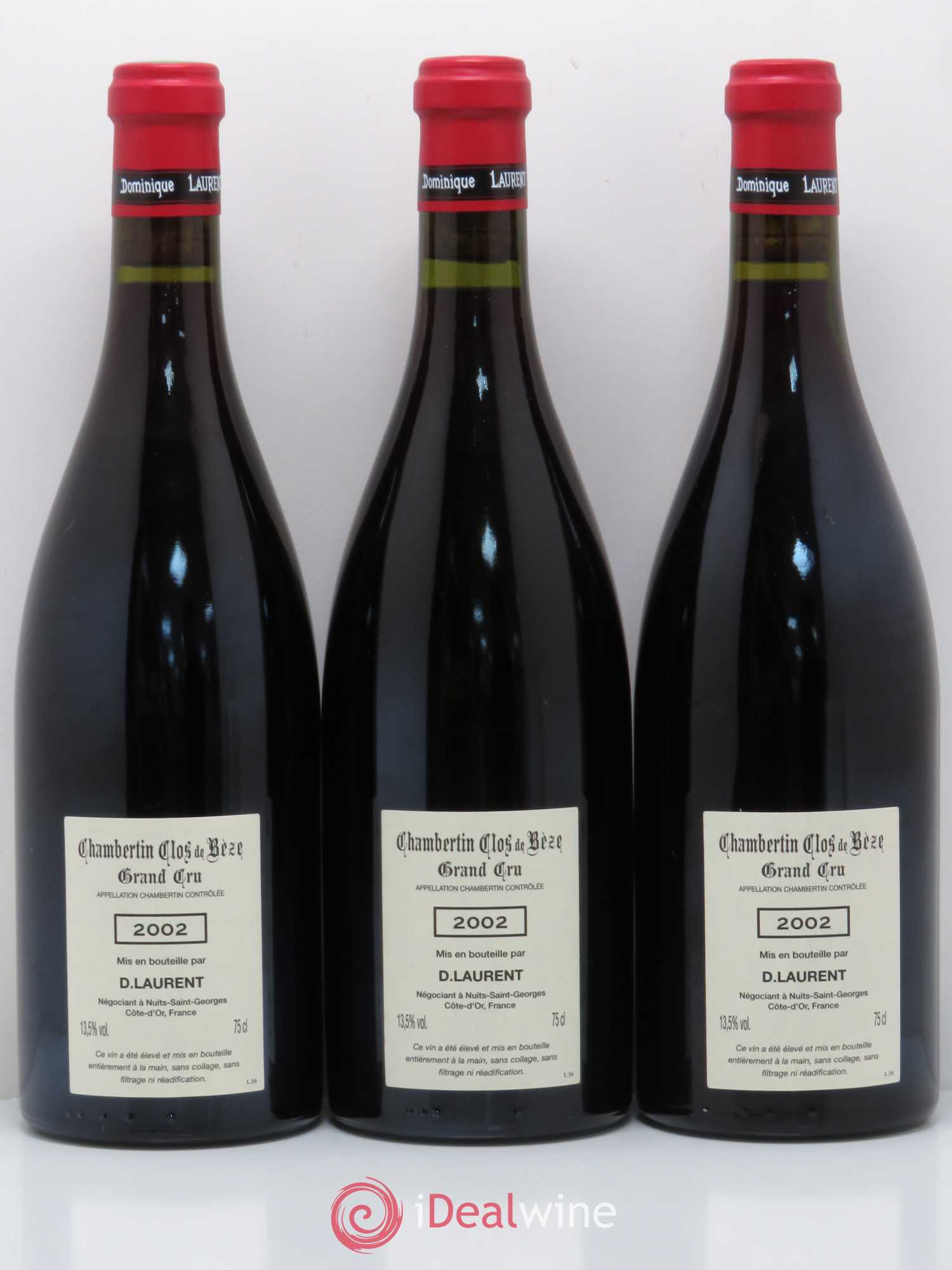 Chambertin Clos de Bèze Grand Cru Grande cuvée Vieilles vignes Dominique Laurent 2002 - Lot de 3 bouteilles - 1