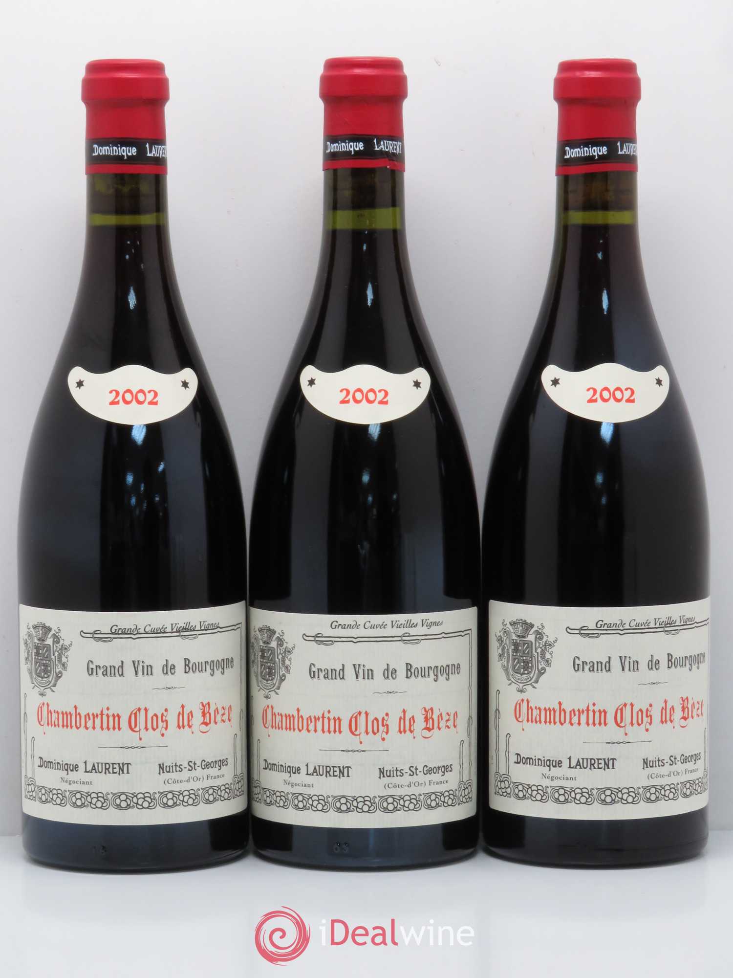 Chambertin Clos de Bèze Grand Cru Grande cuvée Vieilles vignes Dominique Laurent 2002 - Lot de 3 bouteilles - 0